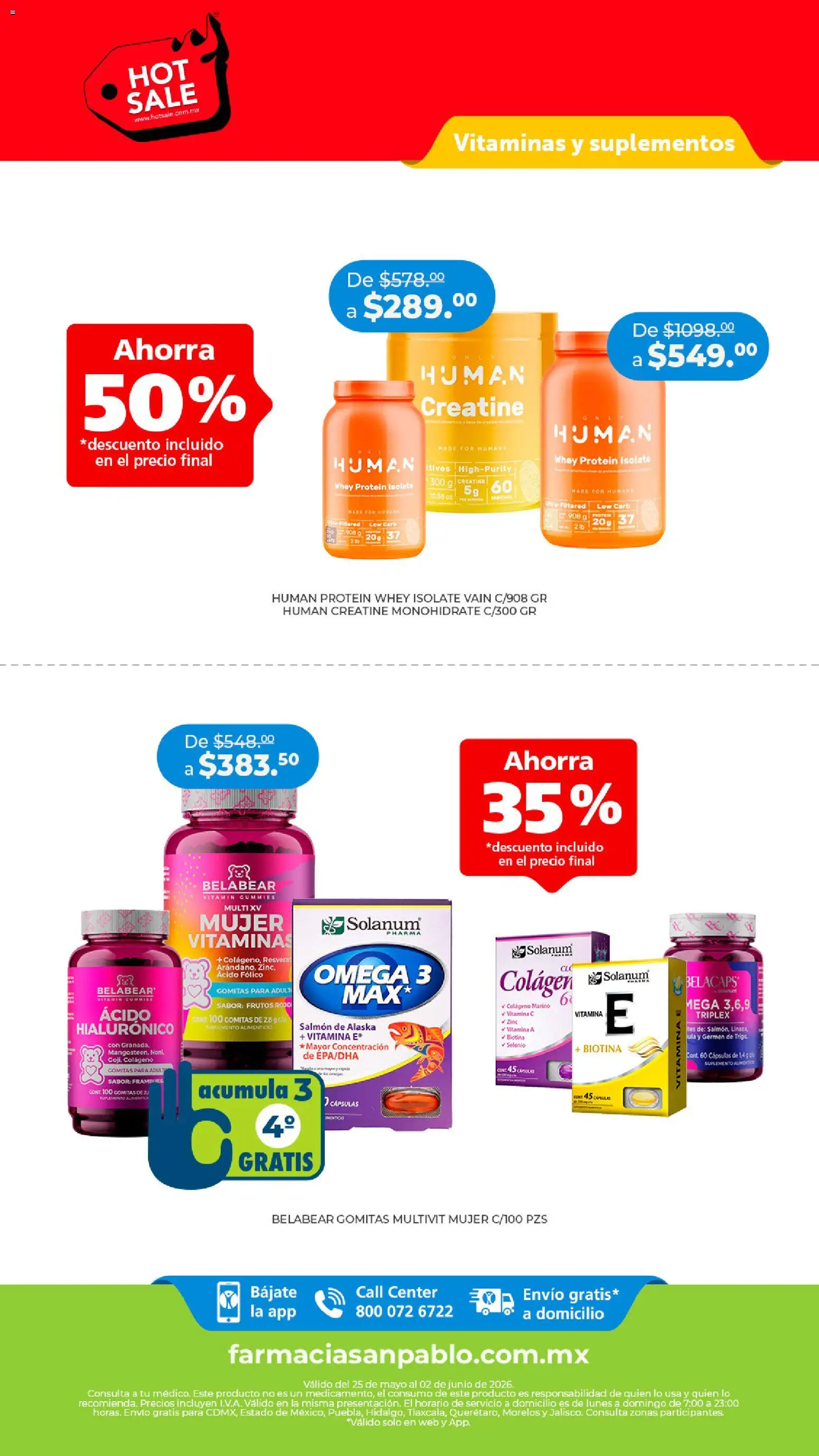 Vista previa las ofertas de la tienda Farmacia San Pablo - Farmacia San Pablo Hot Sale desde el 25/05/2026 - Omega 3, Gomitas, Vitaminas, Omega, Cápsulas, Salmón