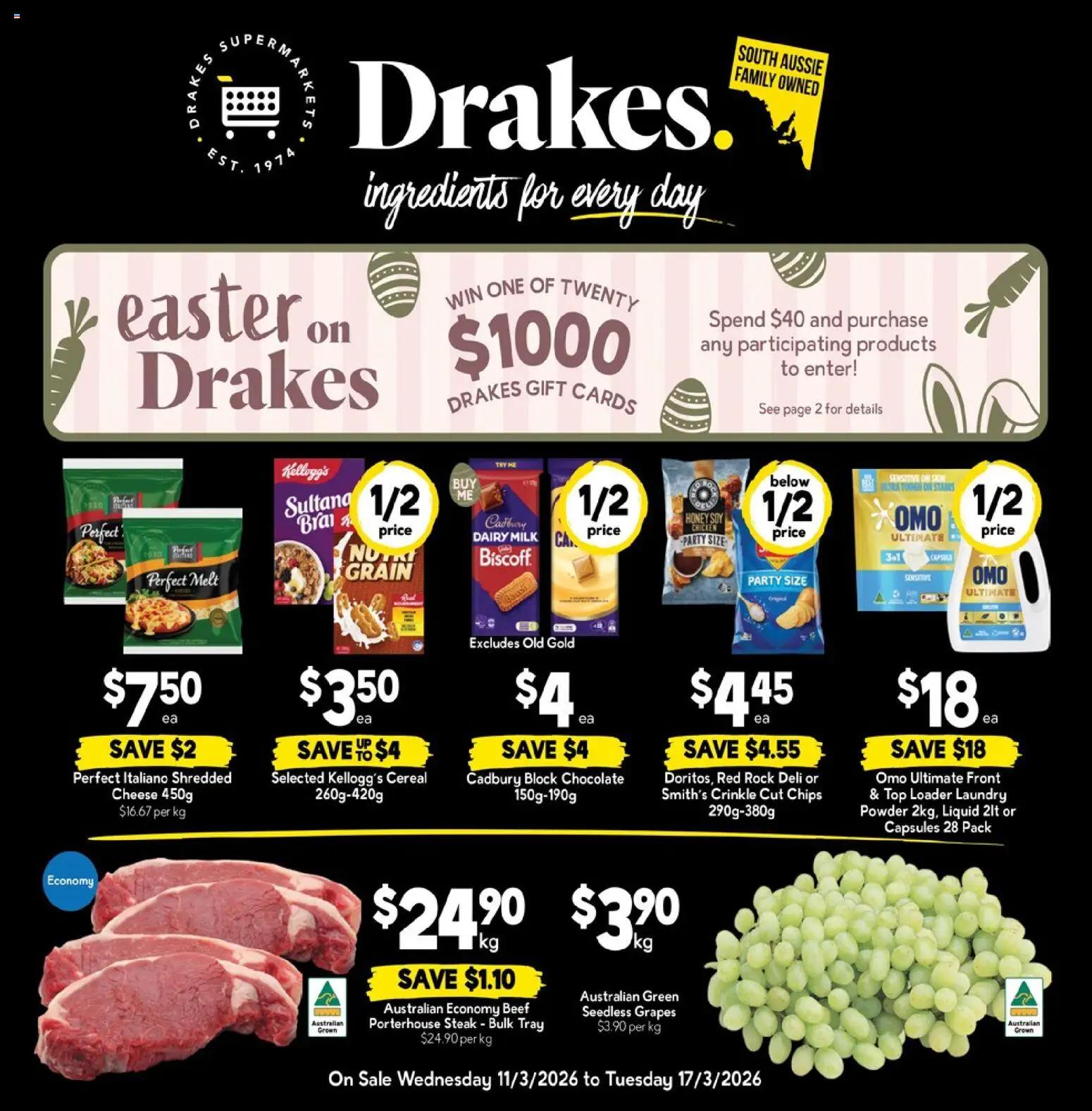 Preview of catalogue Drakes catalogue from shop Drakes valid 11/03/2026 - Ingredients, Chocolate, Honey, Chicken, Chips, Capsules, Grapes, Laundry