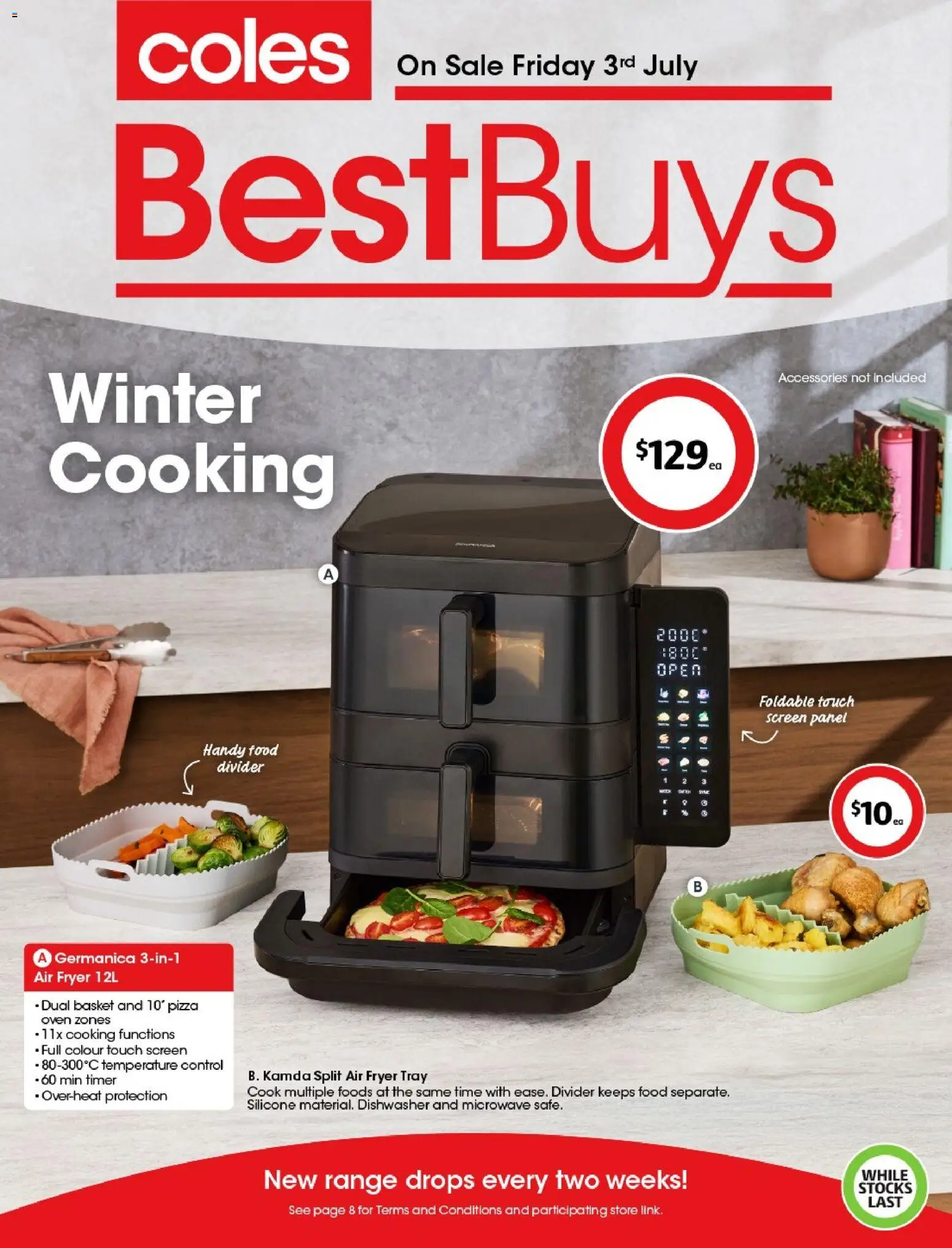 Preview of catalogue Coles Best buys from shop Coles valid 03/07/2026 - Food, Basket, Accessories, Oven, Microwave, Dishwasher, Timer, Screen