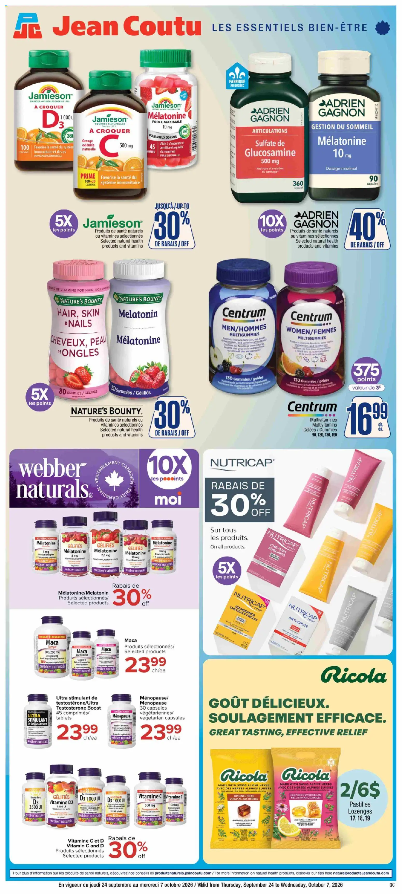 Preview of leaflet Jean Coutu - Encart produits naturels from shop Jean Coutu is valid from Sep 24, 2026