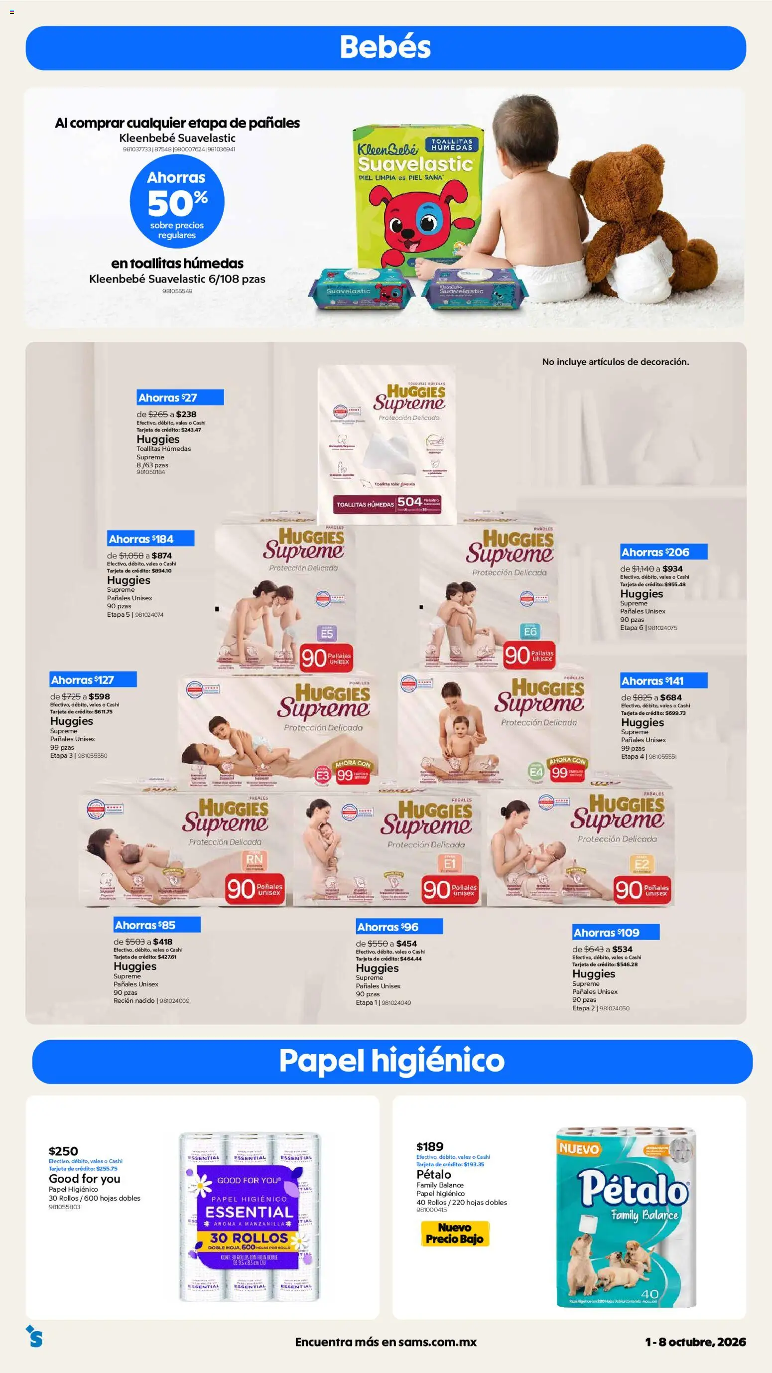Vista previa las ofertas de la tienda Sam's Club - Sam's Club catálogo desde el 01/10/2026 - Toallitas húmedas, Papel higiénico, Pañales, Sobre