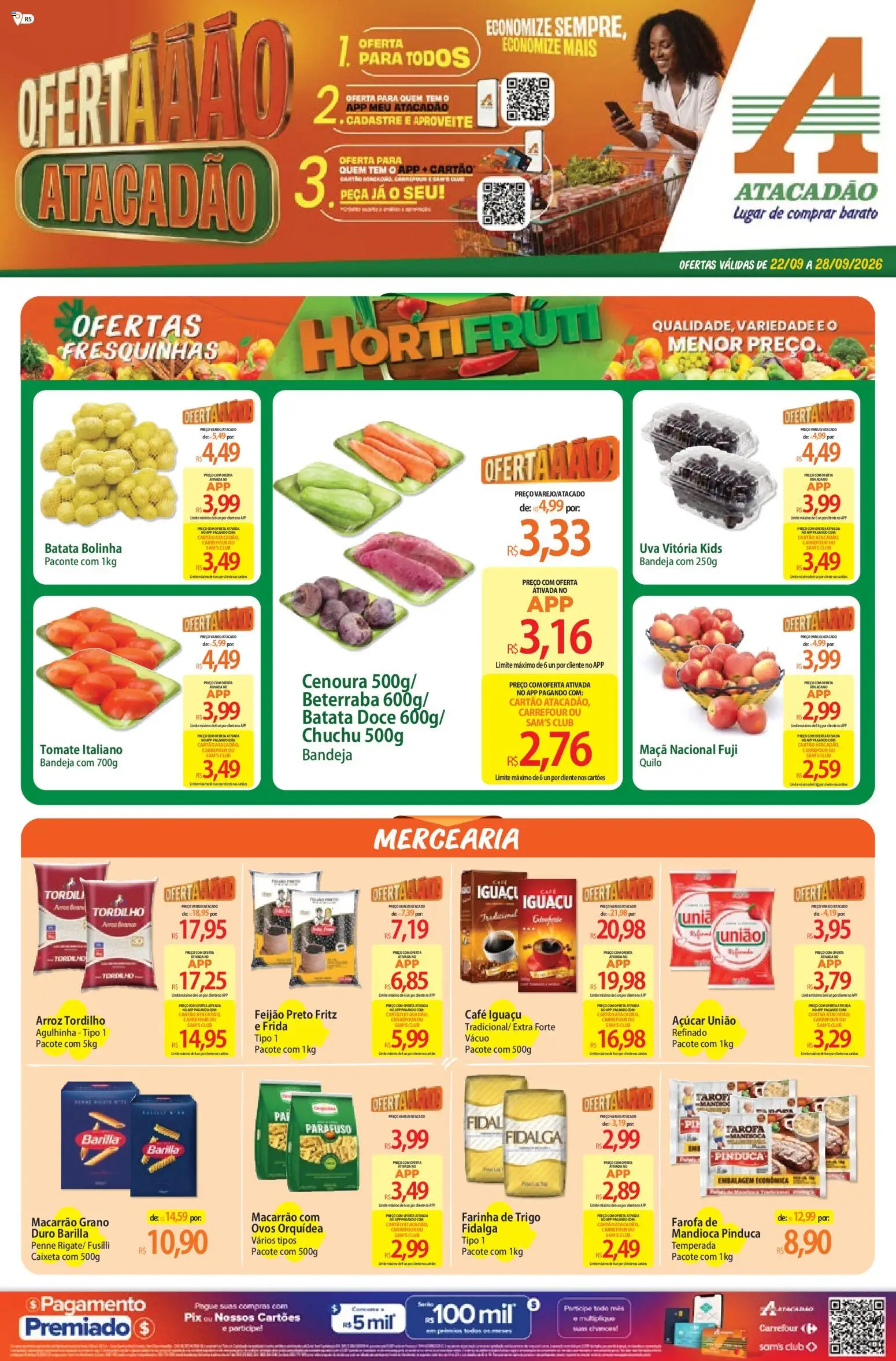 Pré-Visualização do folheto "Atacadão ofertas - RS" da loja Atacadão válido a partir de 22/09/2026 - Ovos, Doce, Cenoura, Mandioca, Farofa, Farinha de trigo, Pó, Bandeja