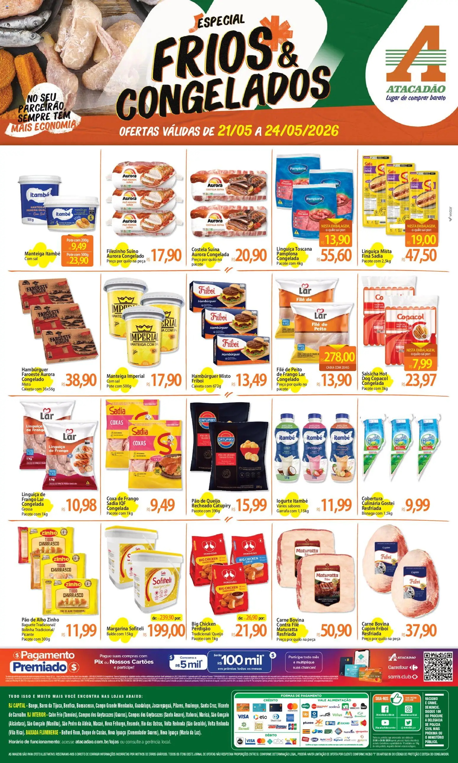 Pré-Visualização do folheto "Atacadão ofertas - RJ" da loja Atacadão válido a partir de 21/05/2026 - Caixa, Hambúrguer, Pão de queijo, Queijo, Catupiry, Pao de alho, Baguete, Coxa de frango
