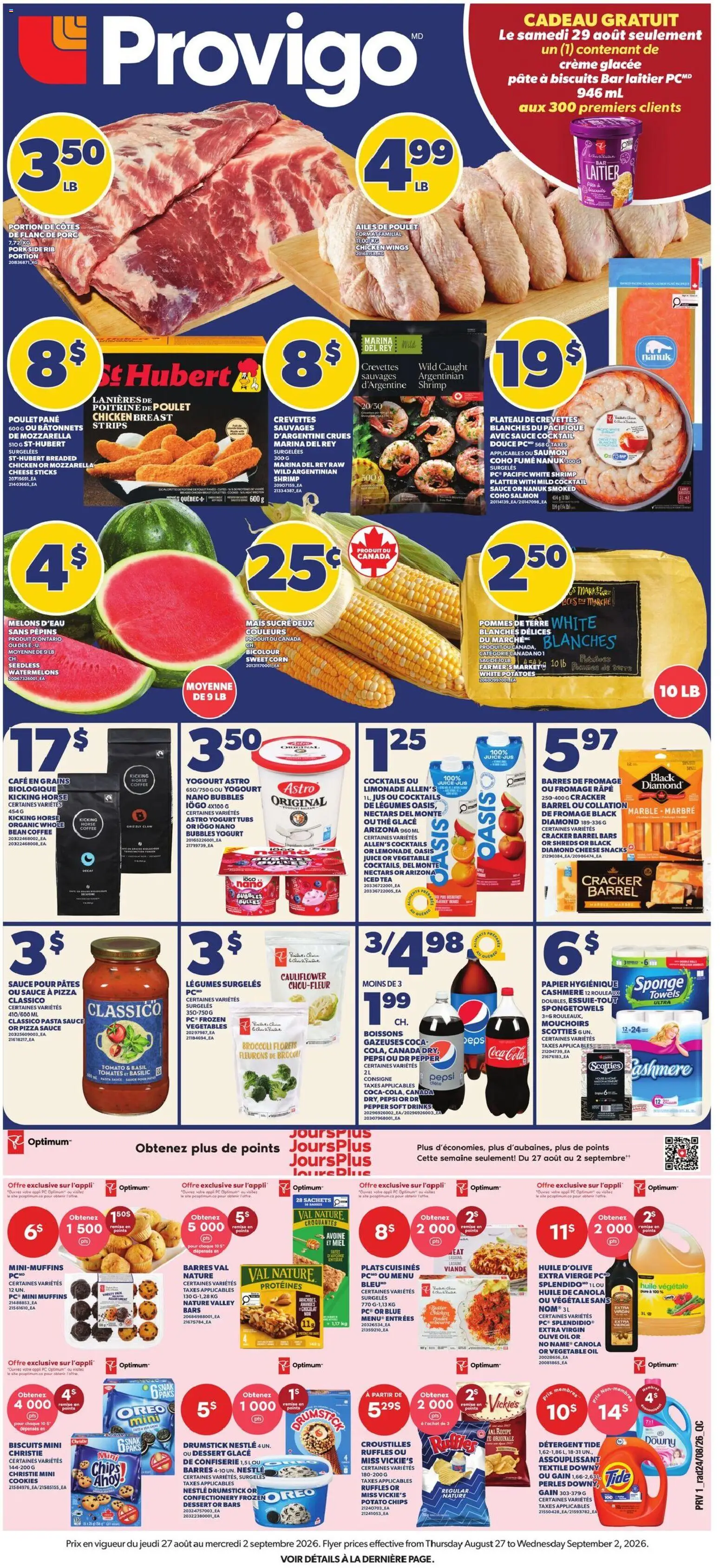 Preview of leaflet Provigo weekly flyer / circulaire from shop Provigo is valid from Aug 27, 2026 - Drinks, Yogurt, Vegetables, Muffins, Biscuits, Pepper, Cauliflower, Confectionery