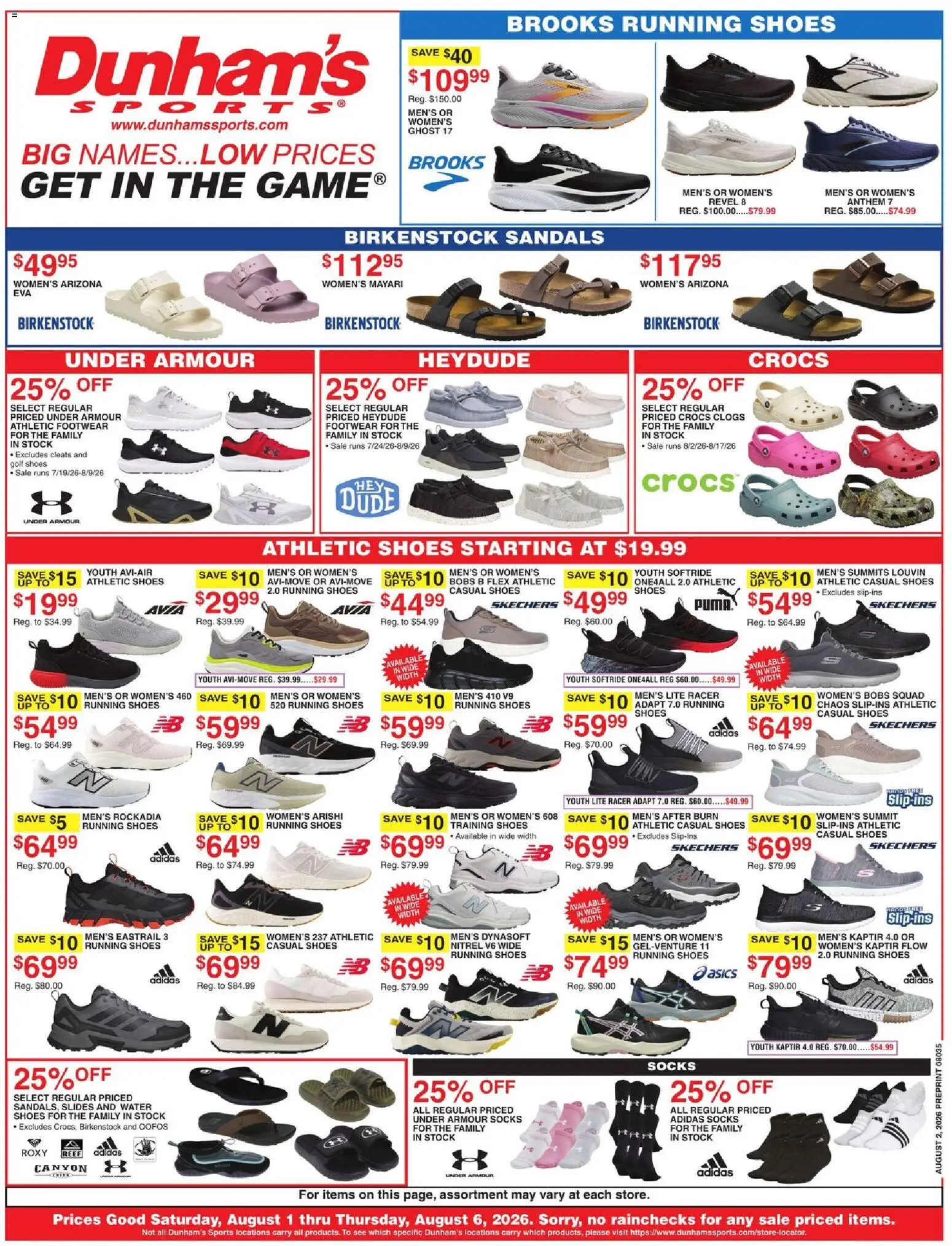 Ad Preview of Dunham's Sports Dunham's Sports Weekly Ad from 08/01/2026 - Water, Sandals, Socks