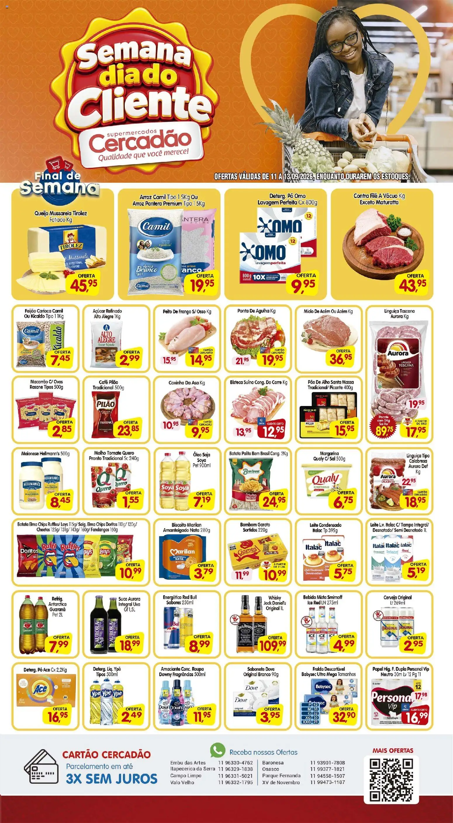 Pré-Visualização do folheto "Cercadão - Ofertas da semana" da loja Cercadão válido a partir de 11/09/2026 - Leite condensado, Bebida, Biscoito, Sabonete, Mussarela, Bombom, Amaciante, Pó