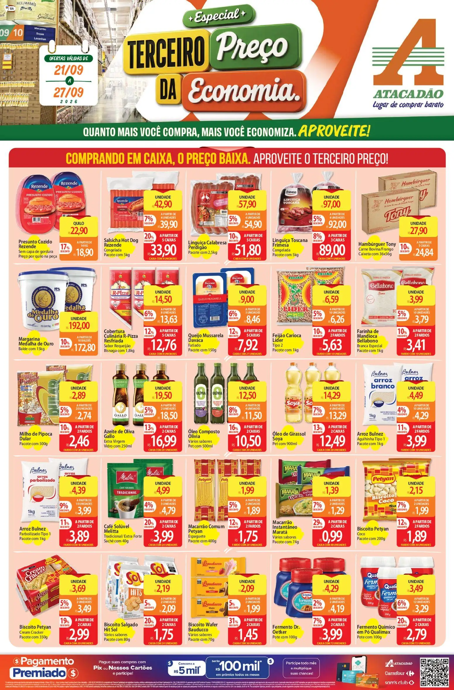 Pré-Visualização do folheto "Atacadão - Ofertas da semana" da loja Atacadão válido a partir de 21/09/2026 - Caixa, Coco, Salsicha, Óleo de girassol, Feijão, Sopas, Azeite de oliva, Arroz parboilizado