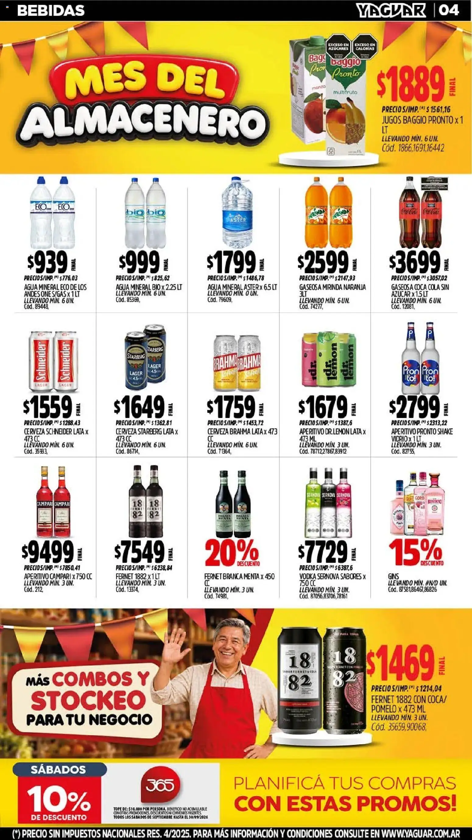 Vista previa del folleto de la tienda Yaguar válido desde el 28/09/2026 - Agua, Fernet, Vodka, Campari, Azucar, Pomelo, Gaseosa, Agua mineral