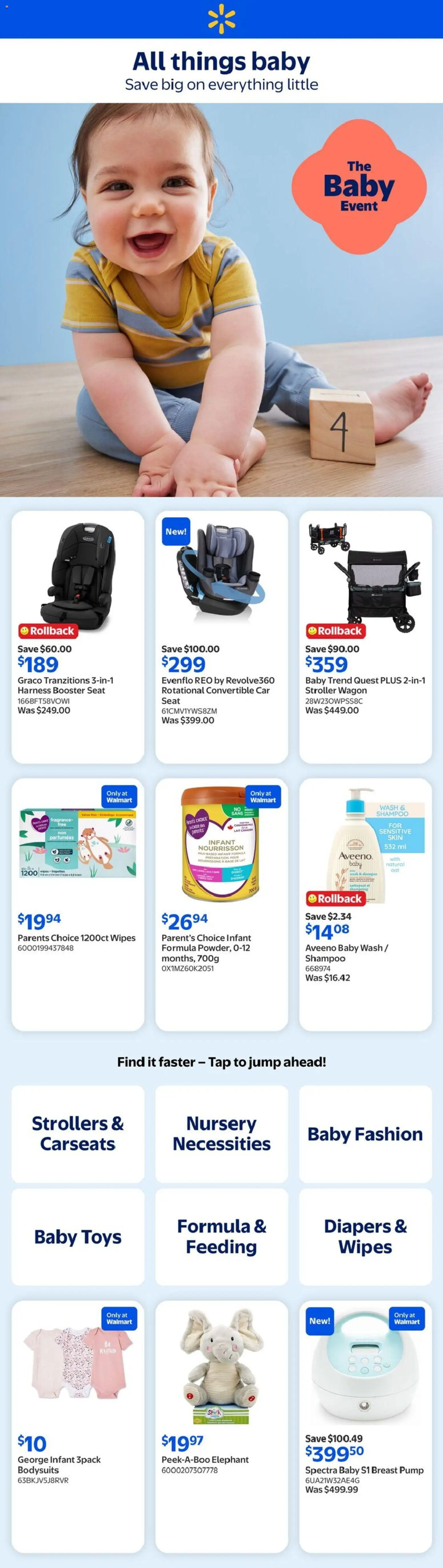 Preview of leaflet Walmart flyer - All things baby from shop Walmart is valid from Jun 25, 2026 - Shoes, Toys, Shampoo, Diapers