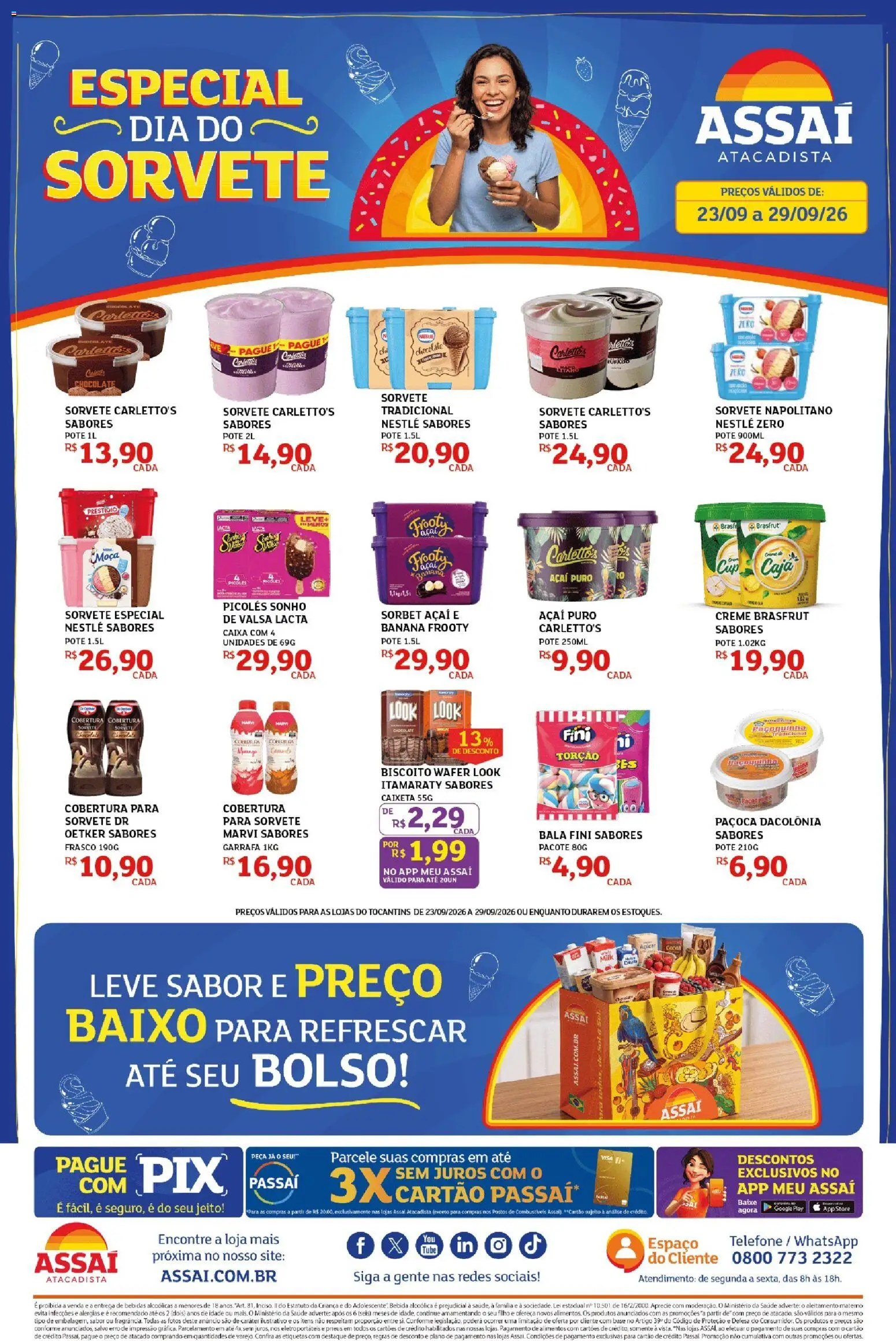 Pré-Visualização do folheto "Assaí Atacadista ofertas - TO" da loja Assaí Atacadista válido a partir de 23/09/2026 - Caixa, Sorvete, Telefone, Sonho, Bebidas, Bebida, Açúcar, Bala