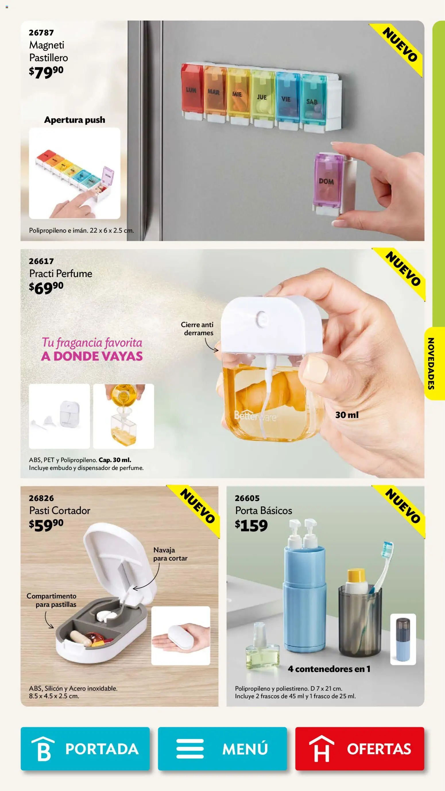 Vista previa las ofertas de la tienda Betterware - Betterware campaña 10 2026 desde el 28/09/2026 - Perfume, Frasco, Fragancia, Cortador, Pastillero, Navaja