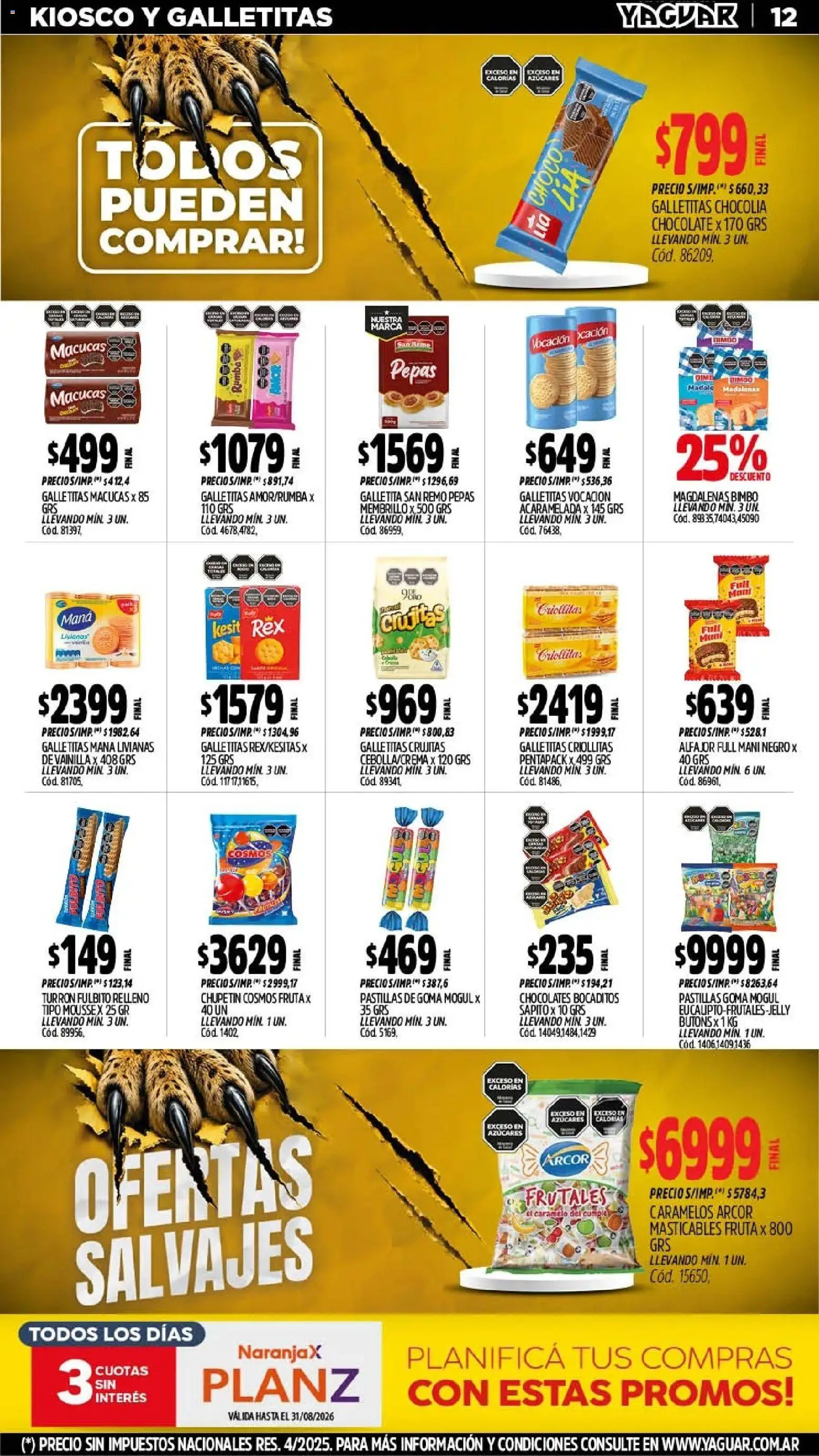 Vista previa del folleto de la tienda Yaguar válido desde el 10/08/2026 - Chocolate, Alfajor, Fruta, Galletitas, Vainilla, Mani, Turrón, Mousse