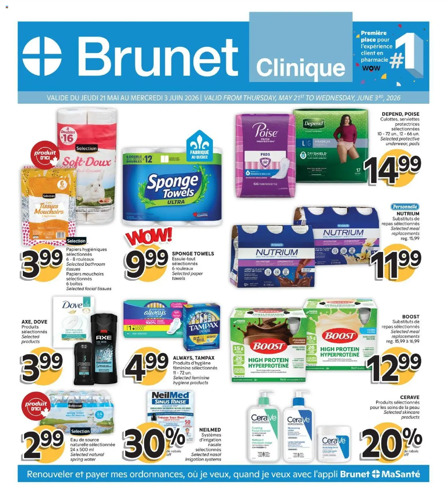 Preview of leaflet Brunet flyer - Clinique from shop Brunet is valid from May 21, 2026 - Water, Chocolate, Protein, Spring water, Towels, Sponge, Tissues