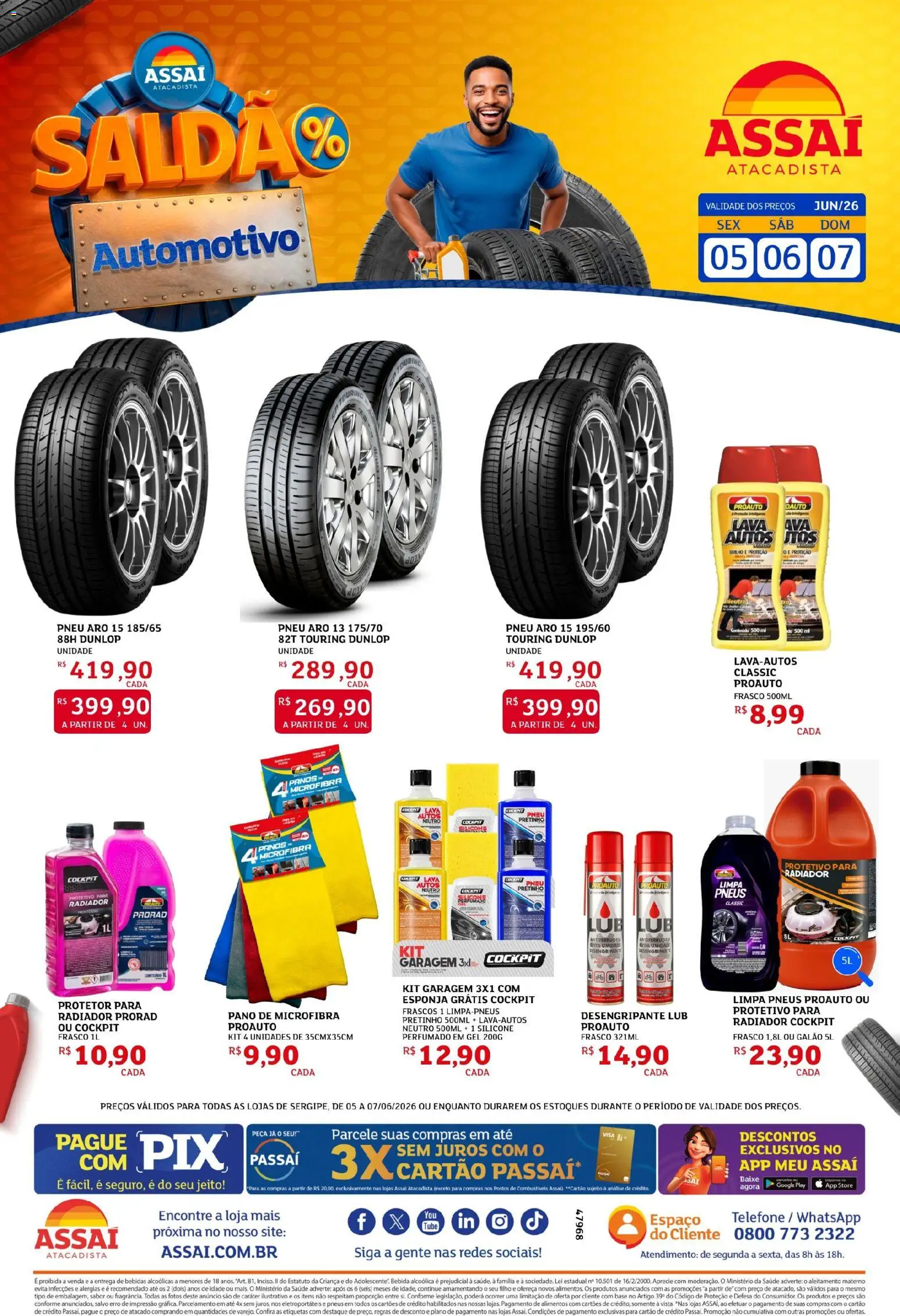 Pré-Visualização do folheto "Assaí Atacadista ofertas - SE" da loja Assaí Atacadista válido a partir de 05/06/2026 - Telefone, Pneu, Bebidas, Base, Bebida, Radiador, Alimentos, Esponja