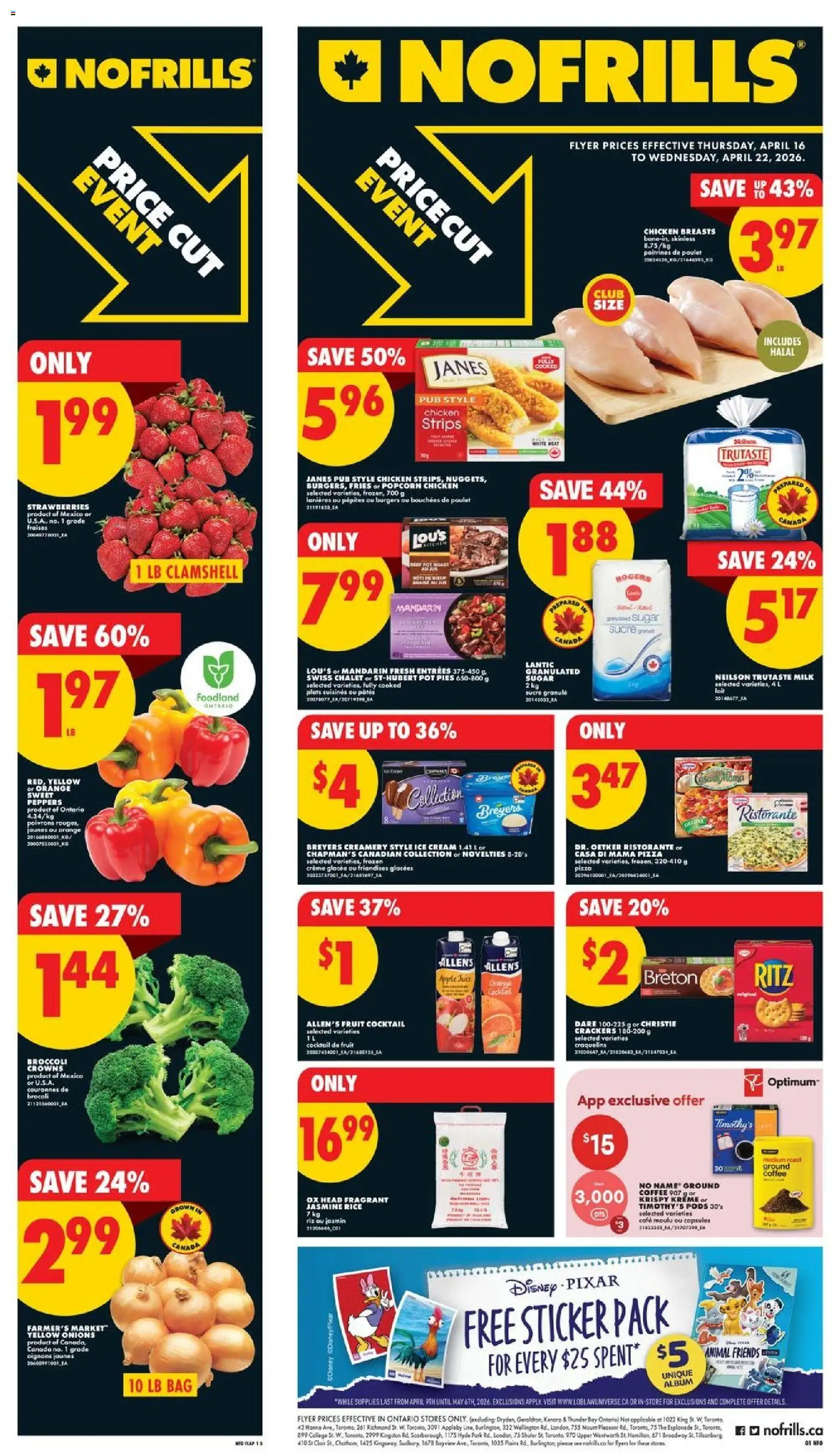 Preview of leaflet No Frills weekly flyer / circulaire from shop No Frills is valid from Apr 16, 2026 - Pizza, Popcorn, Juice, Rice, Roast, Strips, Capsules, Chicken strips