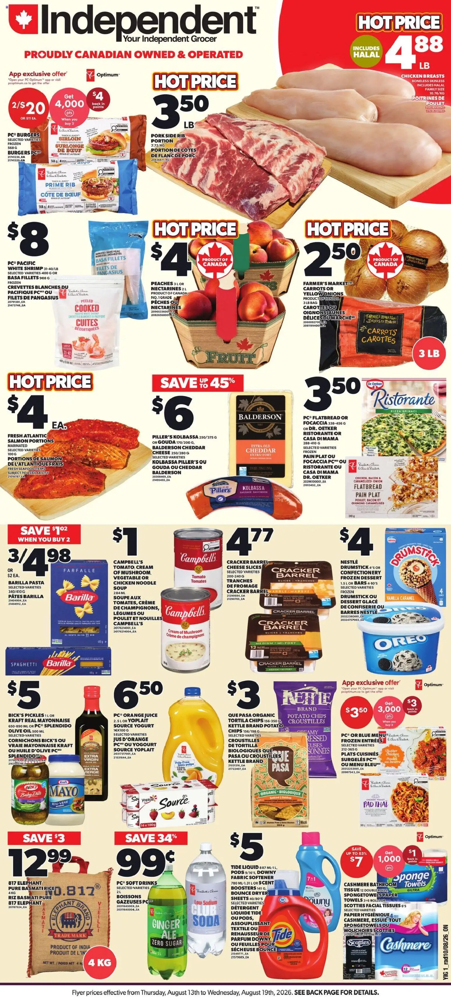 Preview of leaflet Independent Grocer weekly flyer / circulaire from shop Independent Grocer is valid from Aug 13, 2026 - Dessert, Pasta, Yogurt, Butter, Pork, Chicken breasts, Detergent, Fabric softener