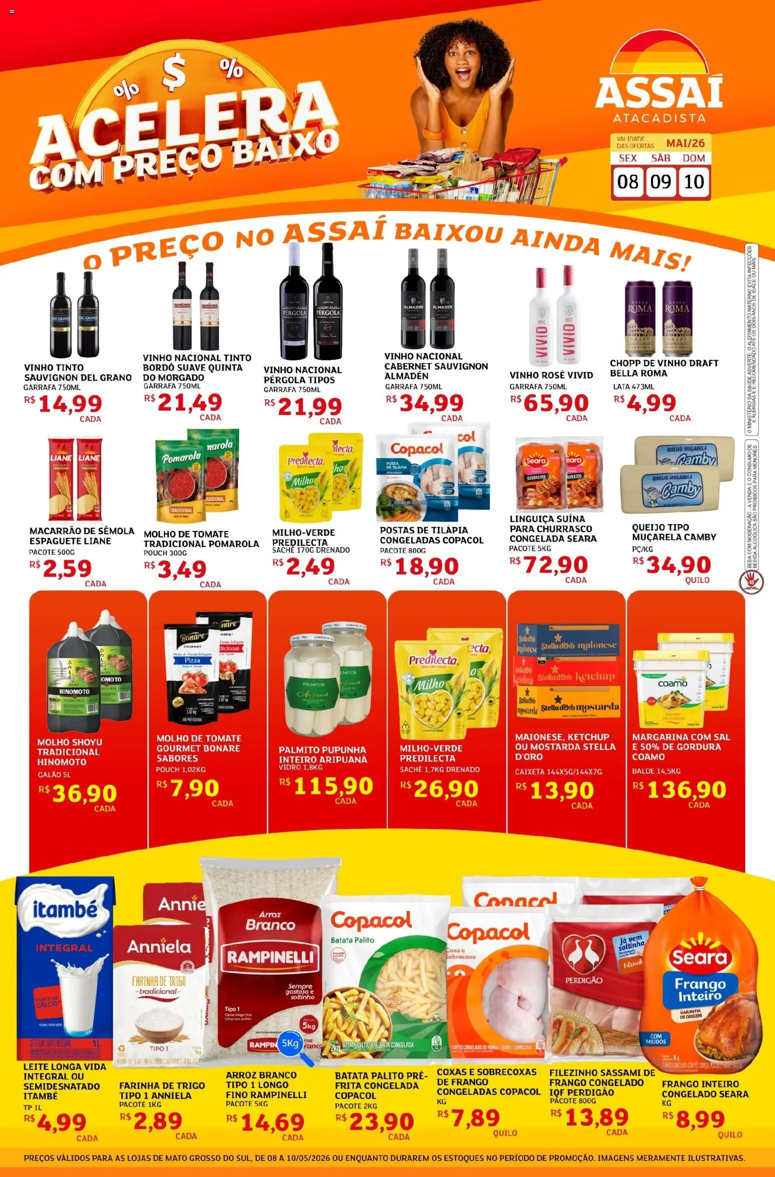Pré-Visualização do folheto "Assaí Atacadista ofertas - MS" da loja Assaí Atacadista válido a partir de 08/05/2026 - Pizza, Queijo, Tomate, Molho de tomate, Linguiça, Espaguete, Muçarela, Macarrão de sêmola