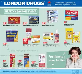 Un aperçu du dépliant London Drugs flyer - Healthy Savings Event du magasin London Drugs est valide à partir 3 sept. 2026