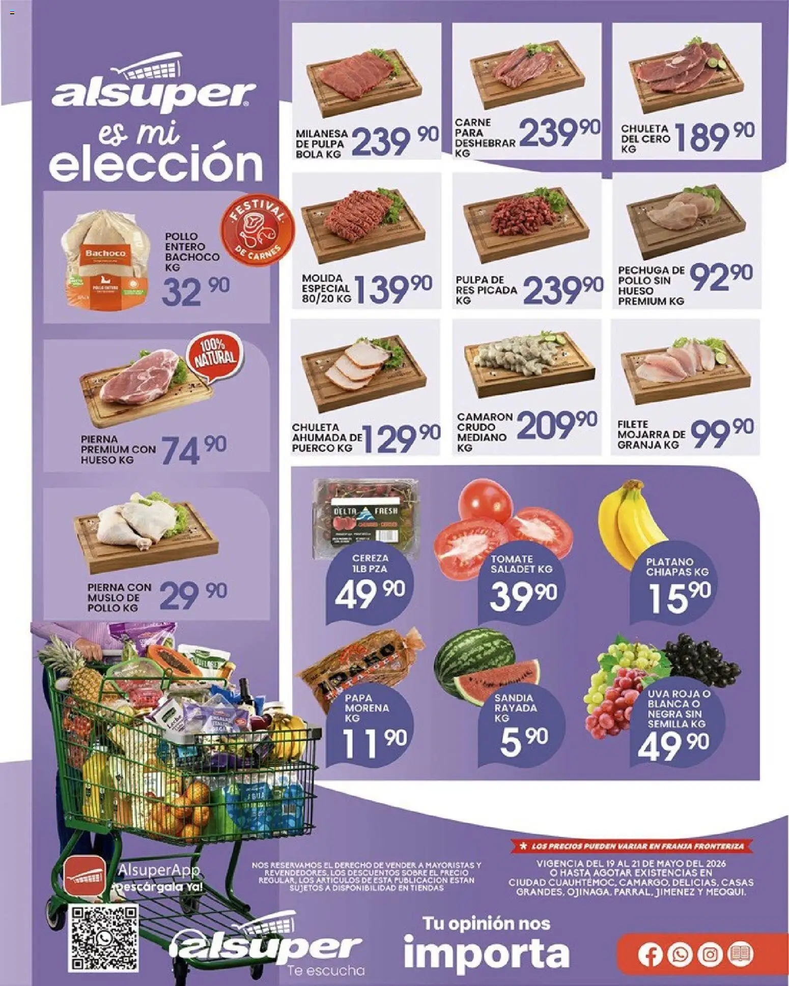 Vista previa las ofertas de la tienda Alsuper - Alsuper folleto Casas Grandes desde el 19/05/2026 - Té, Plátano, Uva, Carne, Sobre, Chuleta ahumada, Res, Filete