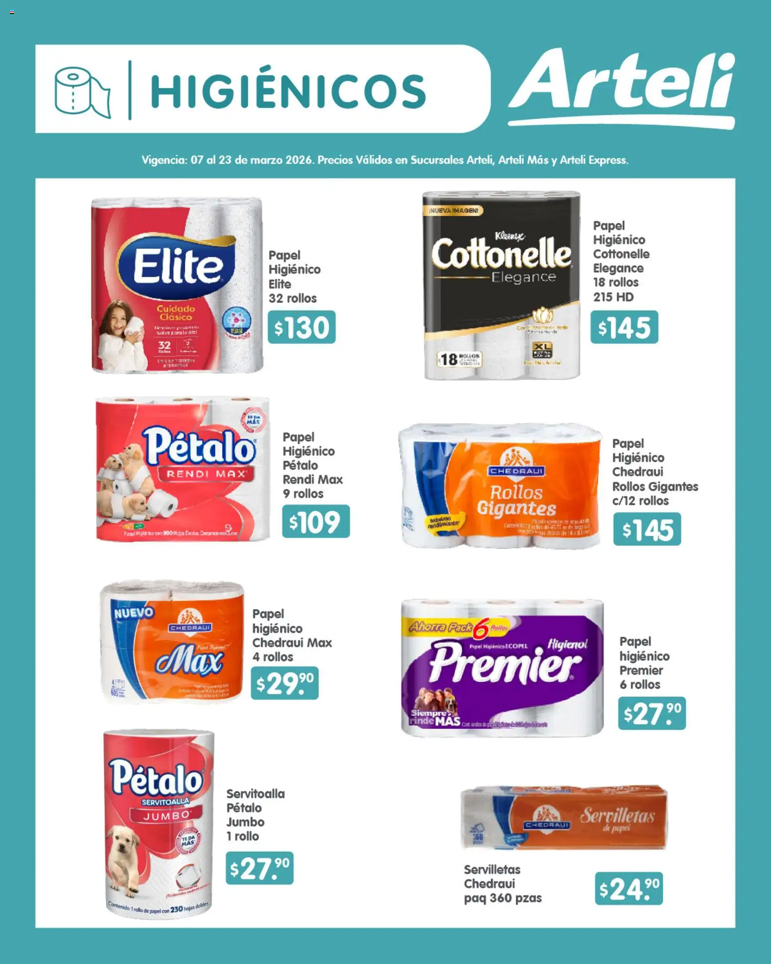 Vista previa las ofertas de la tienda Arteli - Arteli folleto Quincenal desde el 07/03/2026 - Té, Papel higiénico, Servilletas
