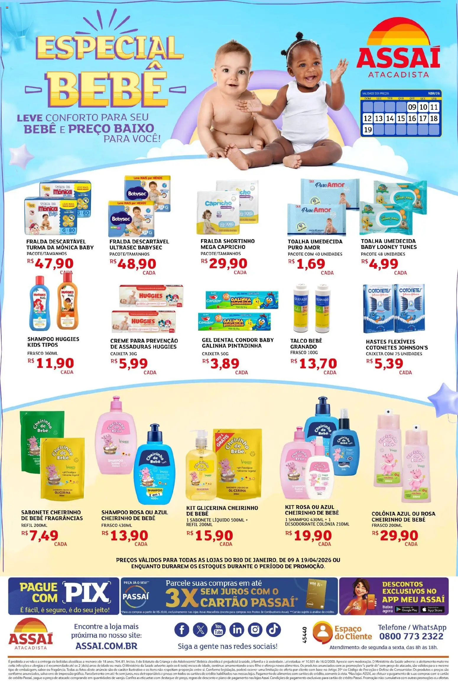 Pré-Visualização do folheto "Assaí Atacadista ofertas - RJ" da loja Assaí Atacadista válido a partir de 09/04/2026 - Telefone, Shampoo, Desodorante, Bebidas, Base, Sabonete, Sabonete líquido, Toalha umedecida