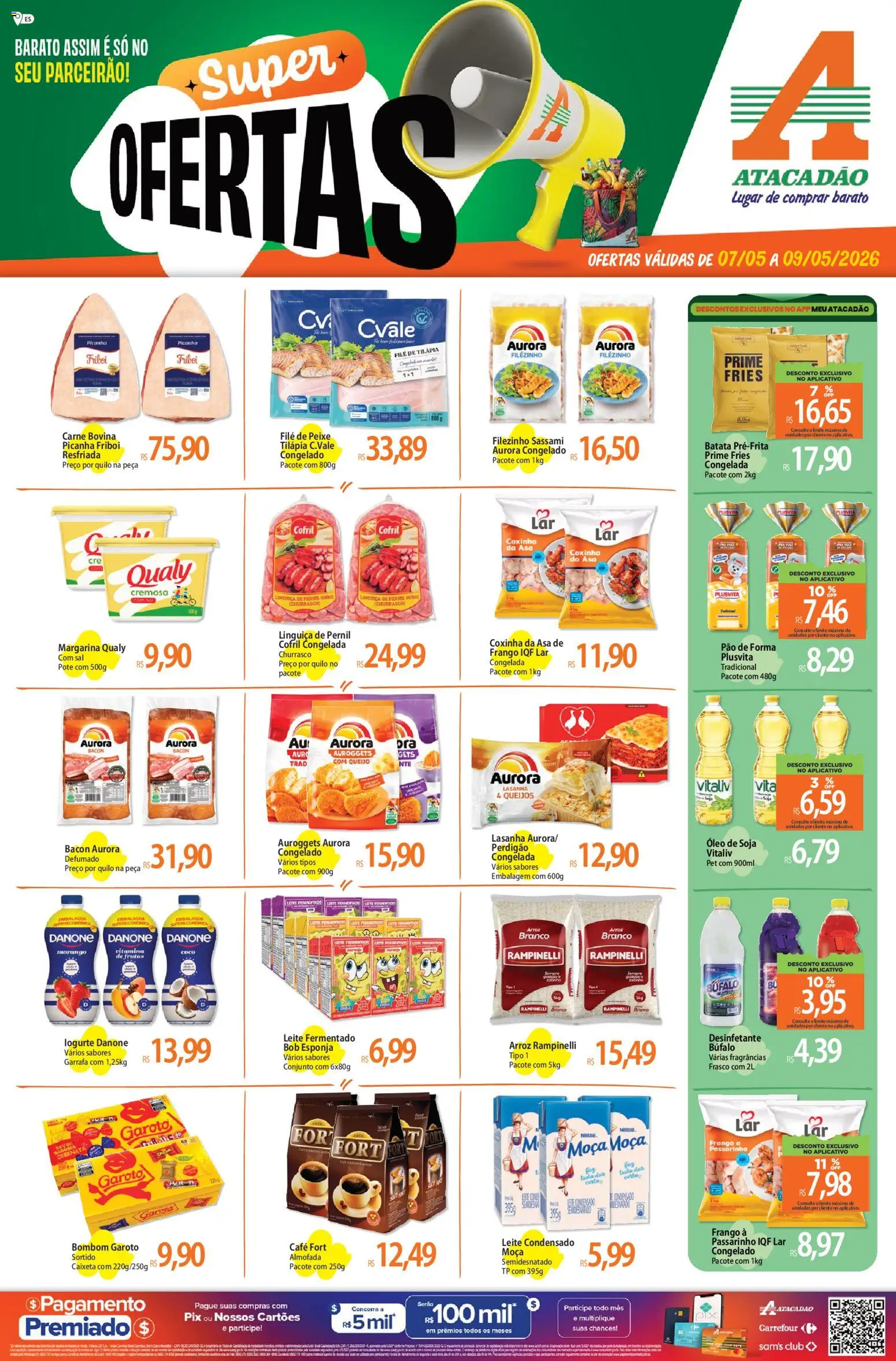Pré-Visualização do folheto "Atacadão ofertas - ES" da loja Atacadão válido a partir de 07/05/2026 - Coco, Arroz, Queijo, Desinfetante, Pão de forma, Almofada, Esponja, Asa de frango