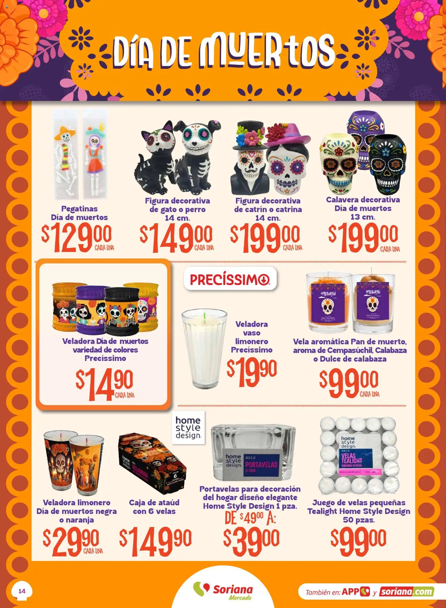 Vista previa las ofertas de la tienda Soriana - Soriana Mercado - Halloween y Día de muertos desde el 01/10/2026 - Juego, Pan, Dulce, Calabaza, Decoración, Velas, Caja, Vela
