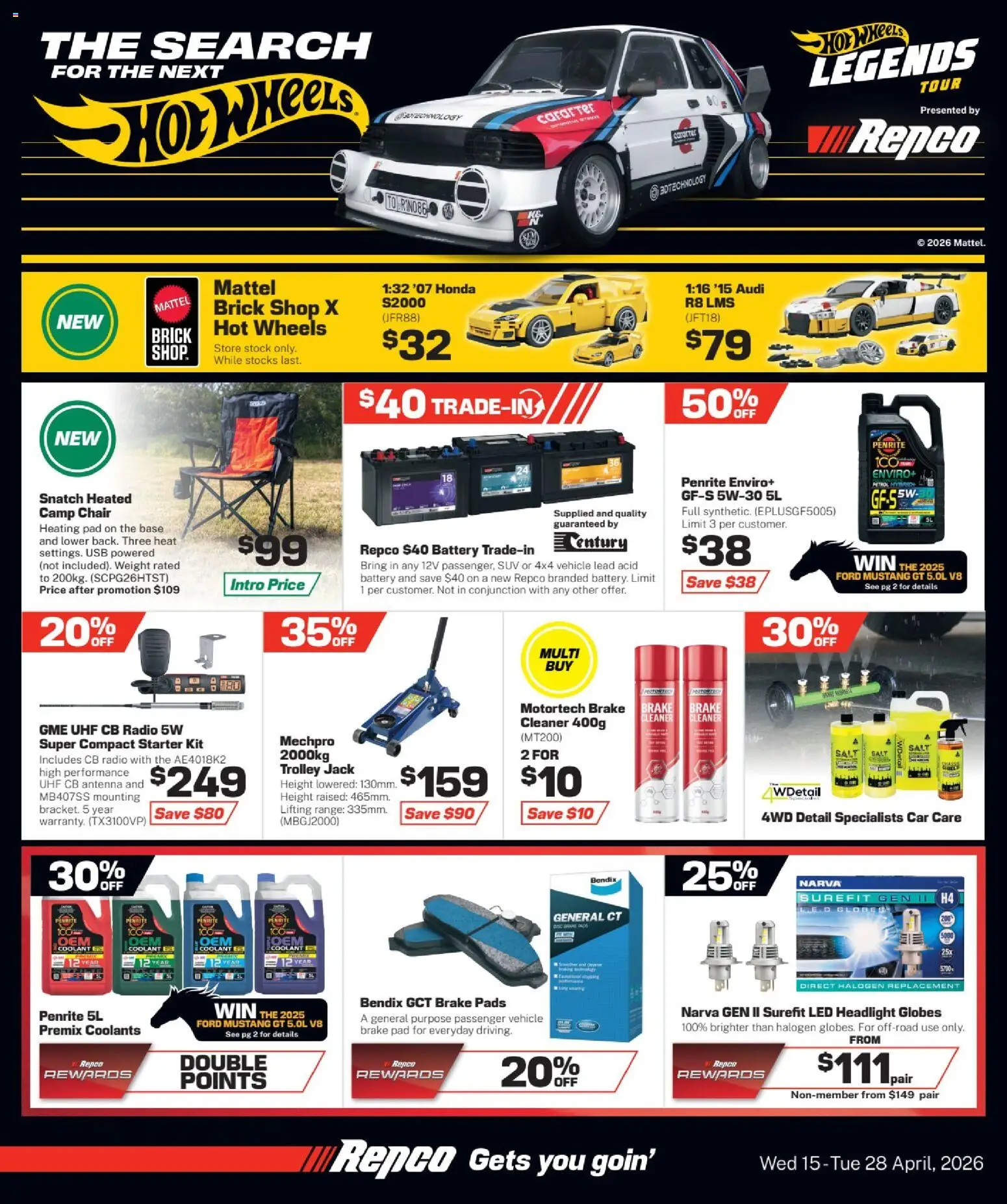 Preview of catalogue Repco catalogue from shop Repco valid 15/04/2026 - Chair, Battery, Trolley, Salt, Antenna, Radio, Usb, Weight