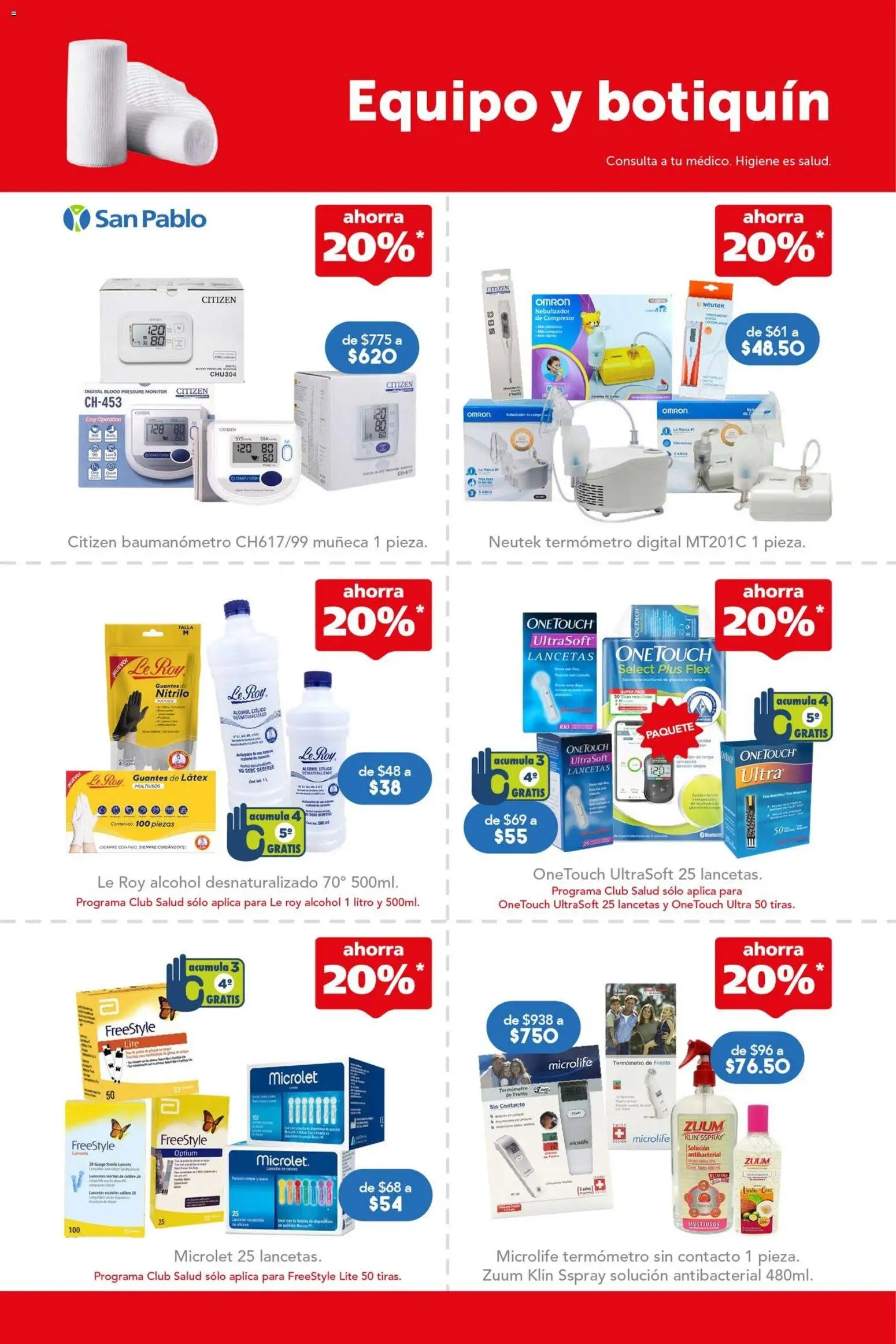 Vista previa las ofertas de la tienda Farmacia San Pablo - Farmacia San Pablo catálogo desde el 14/06/2026 - Nebulizador, Termómetro, Alcohol, Monitor, Guantes