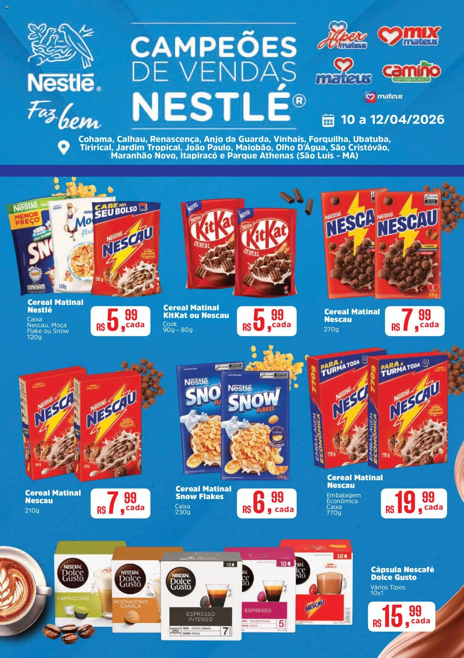 Pré-Visualização do folheto "Mateus ofertas Festival Nestlé" da loja Mateus válido a partir de 10/04/2026 - Caixa, Café, Canela, Nescau, Cappuccino