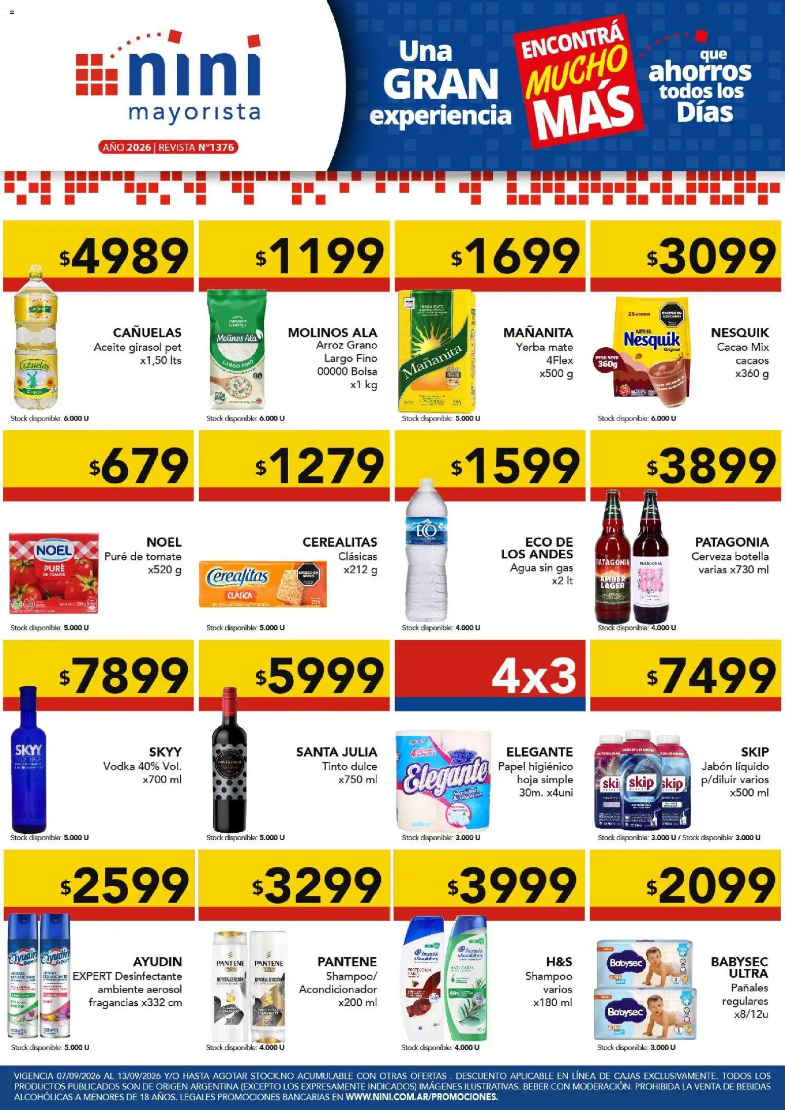 Vista previa del folleto de la tienda NINI Mayorista válido desde el 07/09/2026 - Peso, Yerba, Shampoo, Aceite, Pañales, Revista, Pure de Tomate, Desinfectante