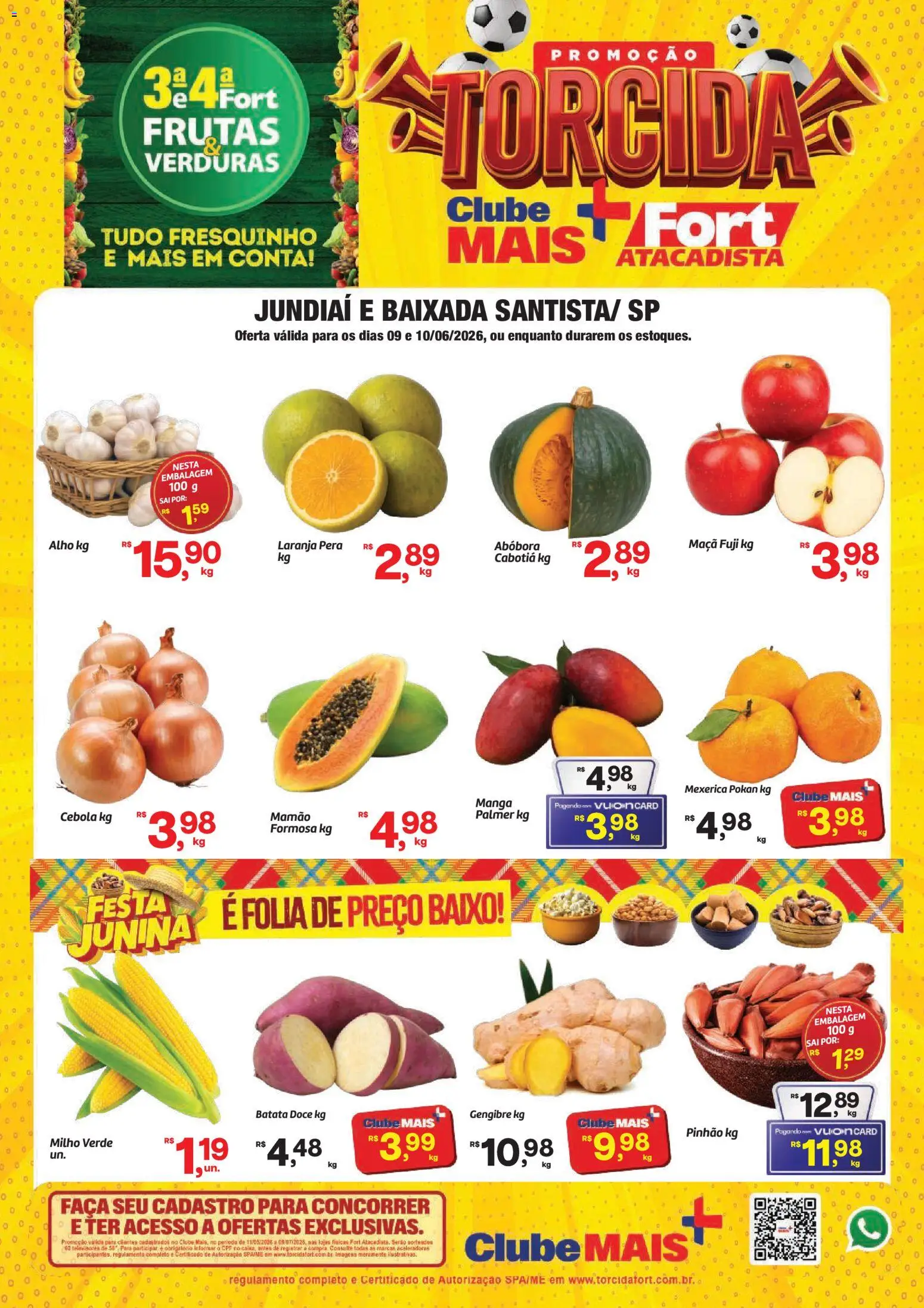 Pré-Visualização do folheto "Fort Atacadista ofertas Frutas, Verduras" da loja Fort Atacadista válido a partir de 09/06/2026 - Frutas, Manga, Pera, Baixo, Cebola, Milho verde, Mamão, Faca