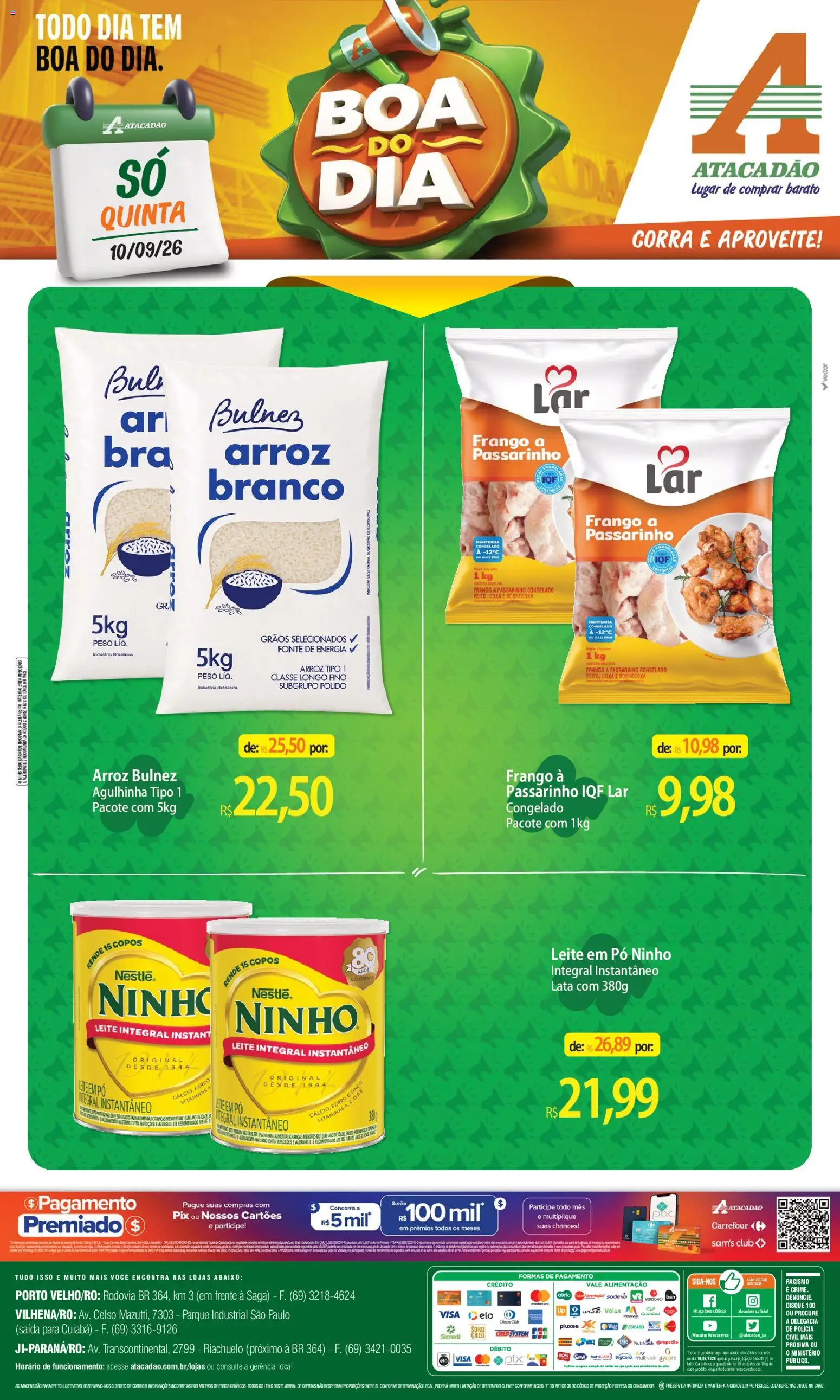 Pré-Visualização do folheto "Atacadão ofertas - RO" da loja Atacadão válido a partir de 10/09/2026 - Arroz, Leite, Frango, Ferro, Copos, Leite em pó, Pó, Leite integral