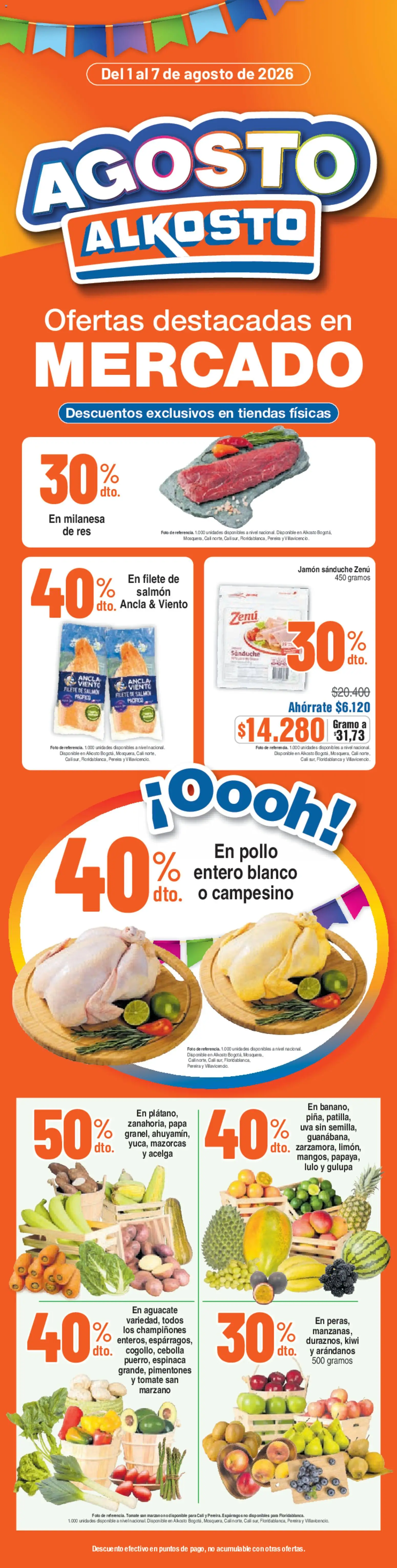  Vista previa del prospecto Alkosto catálogo del almacen Alkosto válida del 01/08/2026 al 07/08/2026 - Arándanos, Kiwi, Lulo, Tomate, Espinaca, Uva, Acelga, Filete
