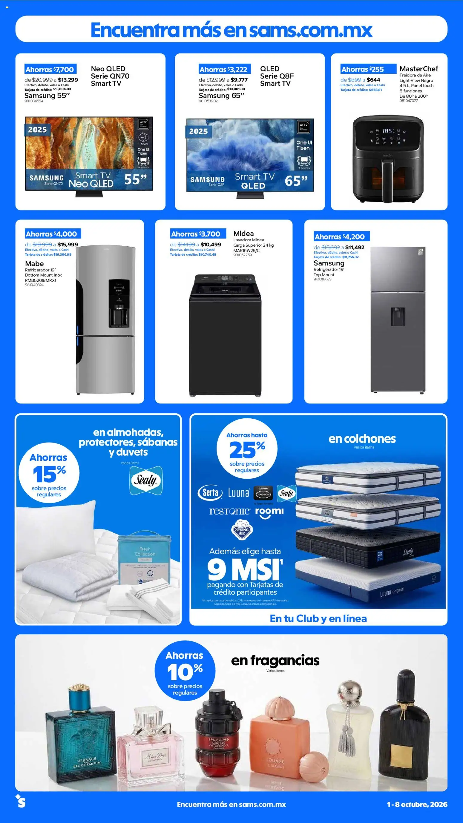 Vista previa las ofertas de la tienda Sam's Club - Sam's Club catálogo desde el 01/10/2026 - Refrigerador, Lavadora, Freidora de aire, Sabanas, Top, Sobre, Freidora