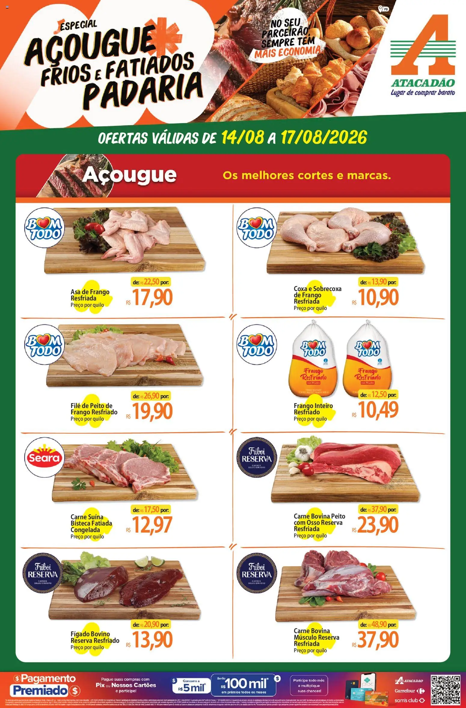Pré-Visualização do folheto "Atacadão ofertas - PB" da loja Atacadão válido a partir de 14/08/2026 - Carne, Frango, Fígado, Carne bovina, Asa de frango, Frango inteiro, Frango resfriado, Carne bovina músculo