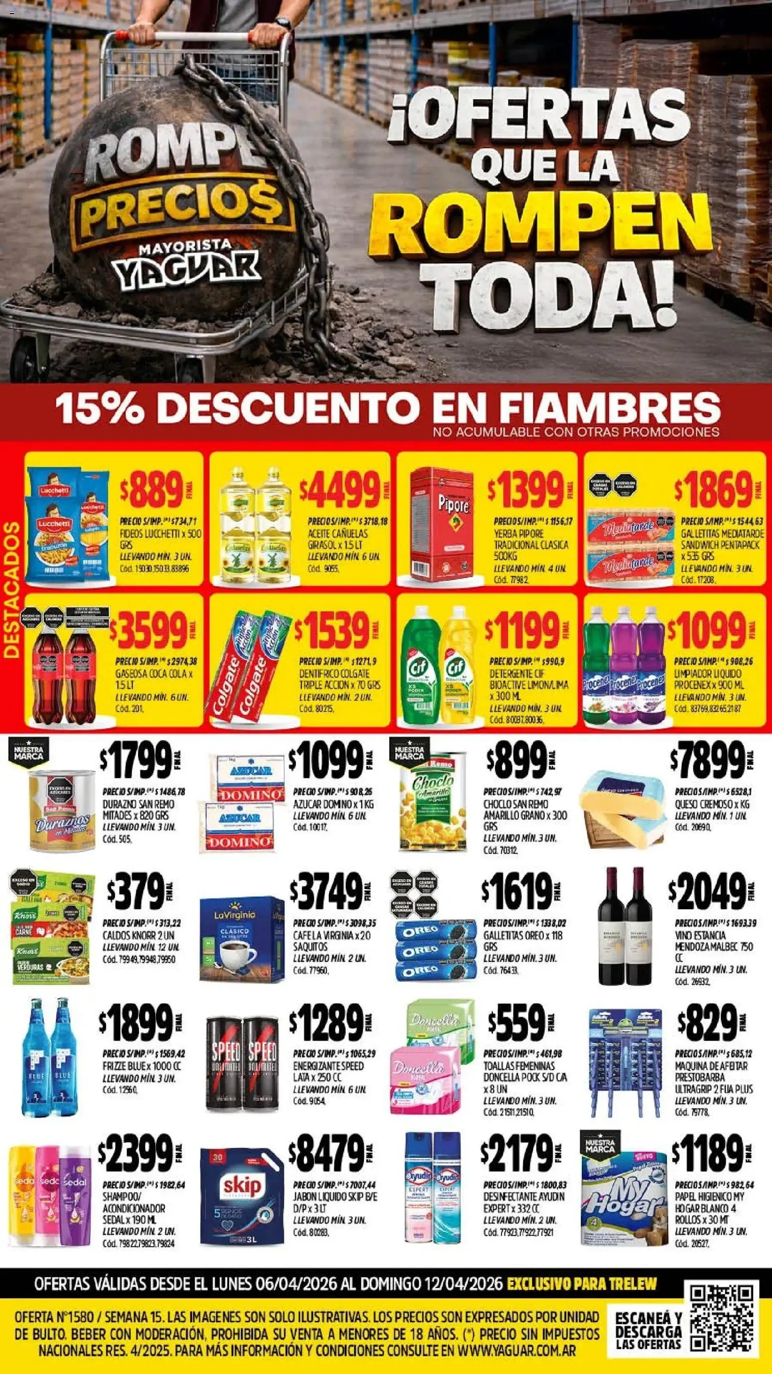 Vista previa del folleto de la tienda Yaguar válido desde el 06/04/2026 - Queso, Vino, Yerba, Verduras, Aceite, Oreo, Choclo, Jabón líquido