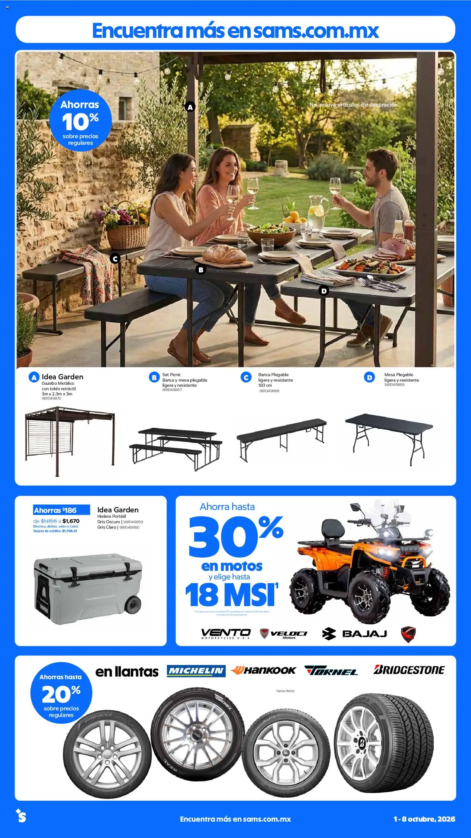 Vista previa las ofertas de la tienda Sam's Club - Sam's Club catálogo desde el 01/10/2026 - Mesa plegable, Hielera, Mesa, Toldo, Sobre, Gazebo