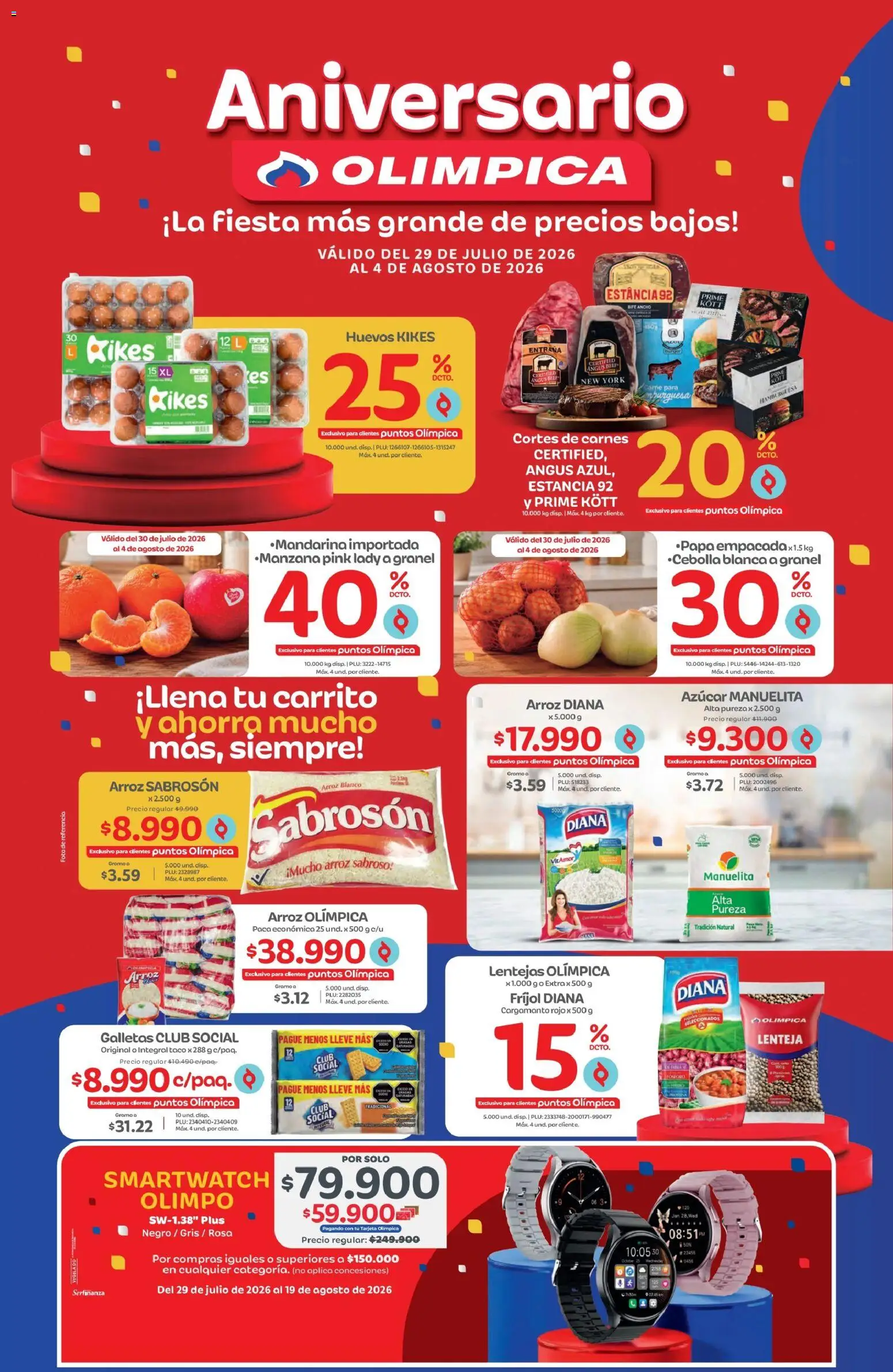  Vista previa del prospecto Olímpica catálogo del almacen Olímpica válida del 29/07/2026 al 04/08/2026 - Hamburguesa, Arroz, Carne, Azucar, Galletas, Lentejas, Lenteja, Huevos