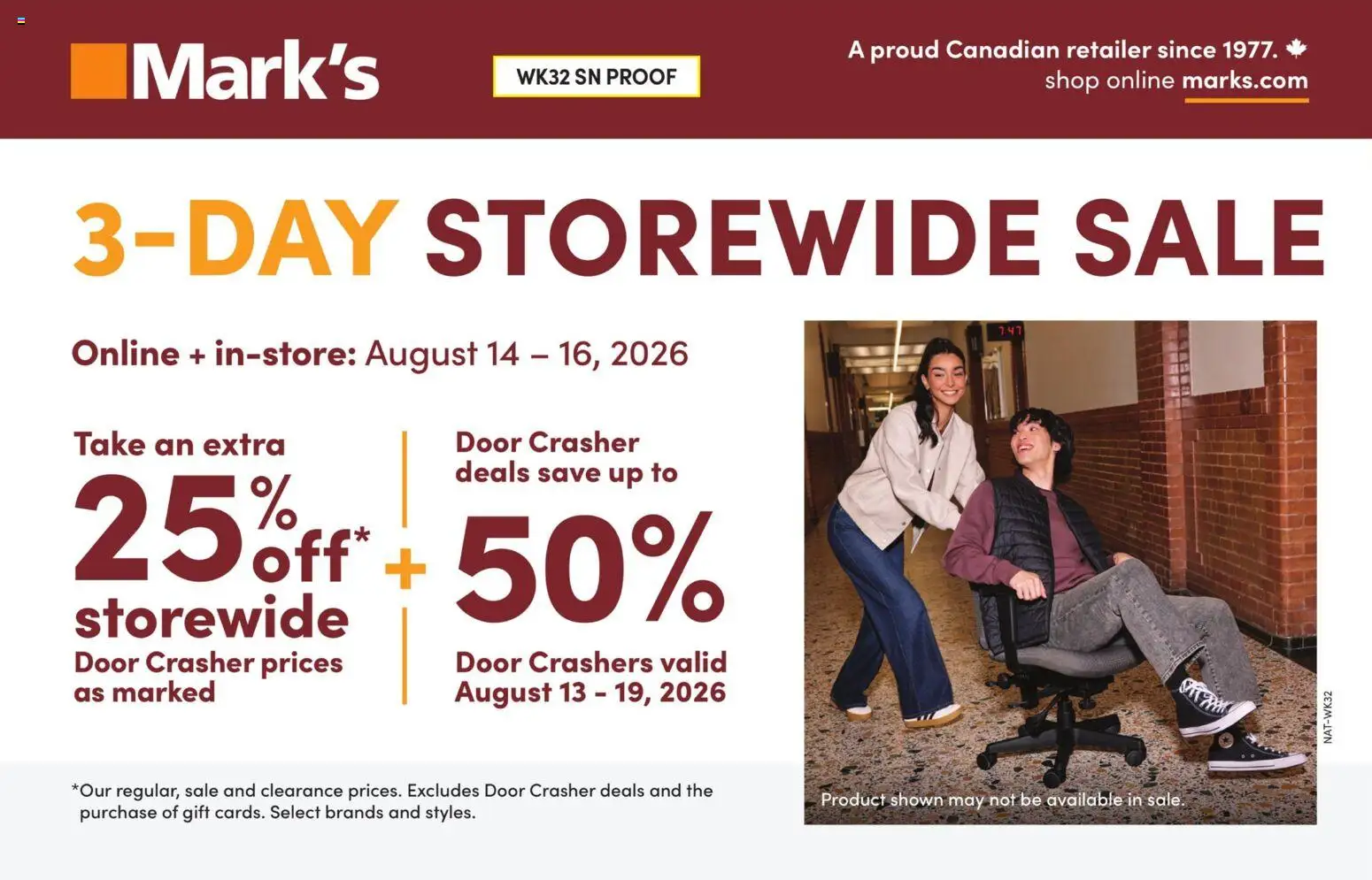 Preview of leaflet Mark's weekly flyer / circulaire from shop Mark's is valid from Aug 13, 2026 - Door