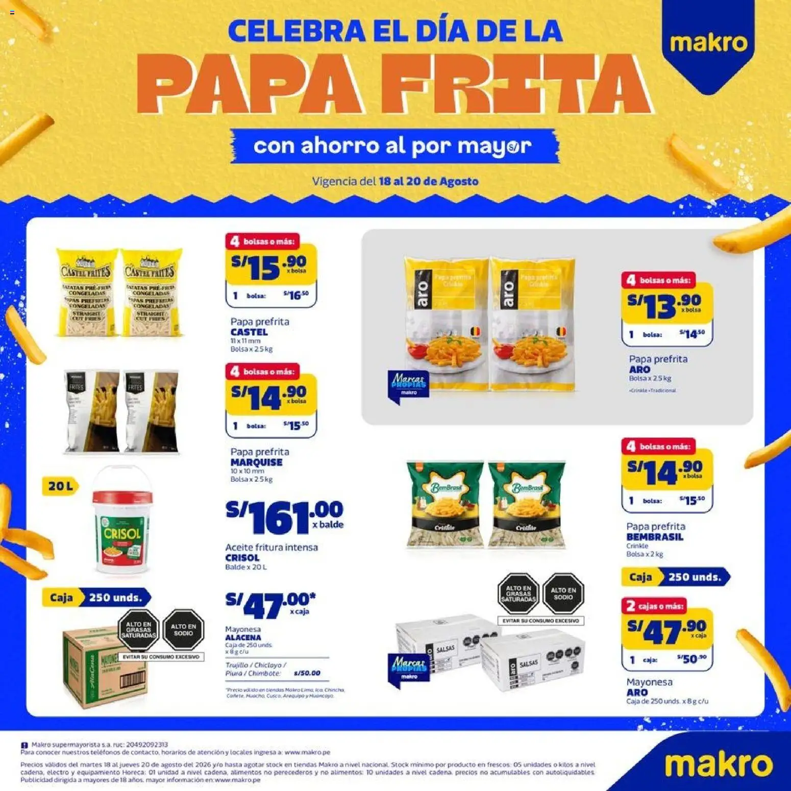 Vista previa de Catálogo Makro - Volante Papa Frita de la tienda Makro válido desde 18/08/2026 - Aceite, Salsas, Caja, Bolsa, Mayonesa