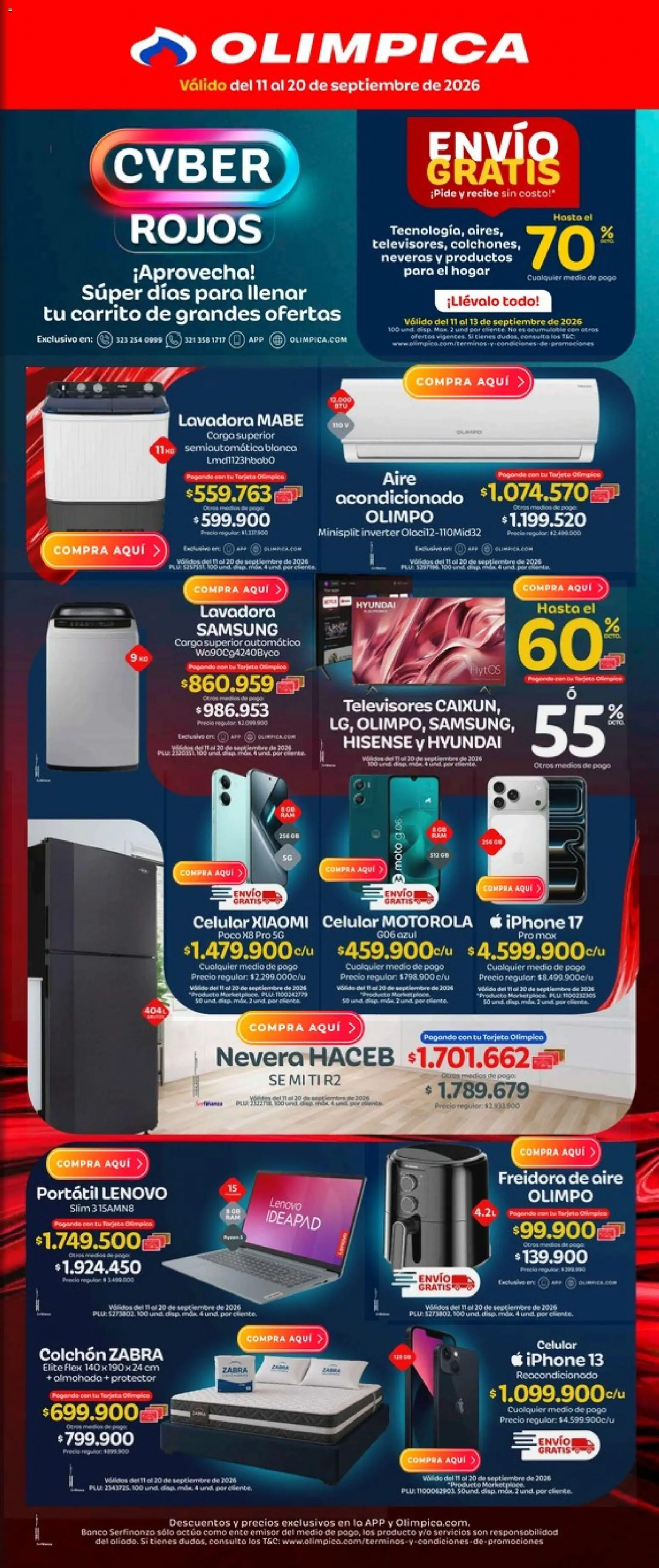 Vista previa del prospecto Olímpica catálogo cyber rojos del almacen Olímpica válida del 11/09/2026 al 20/09/2026