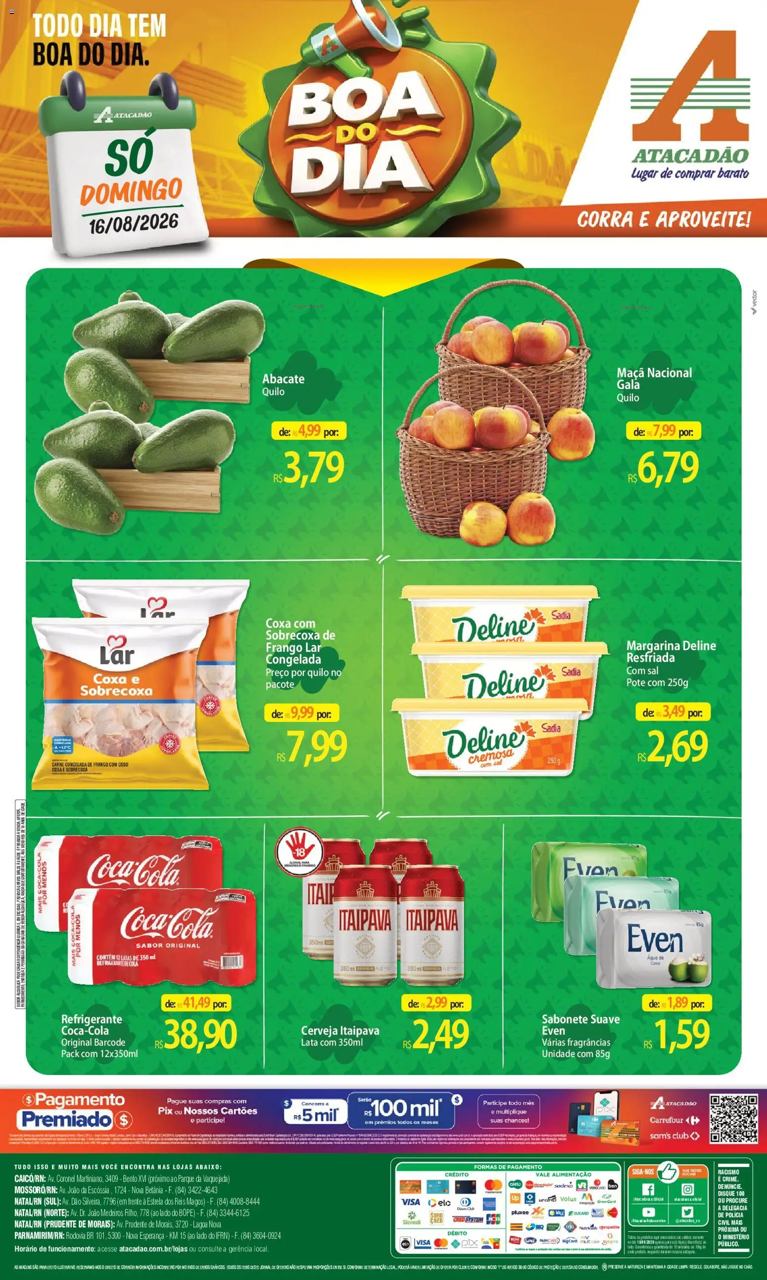 Pré-Visualização do folheto "Atacadão ofertas - RN" da loja Atacadão válido a partir de 16/08/2026 - Coco, Cerveja, Carne, Sabonete, Frango, Abacate, Refrigerante, Cola