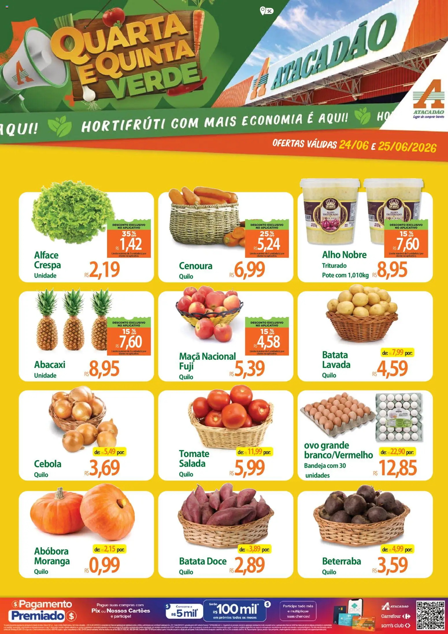 Pré-Visualização do folheto "Atacadão ofertas - SC" da loja Atacadão válido a partir de 24/06/2026 - Moranga, Batata, Beterraba, Tomate, Cenoura, Alface, Salada, Pó