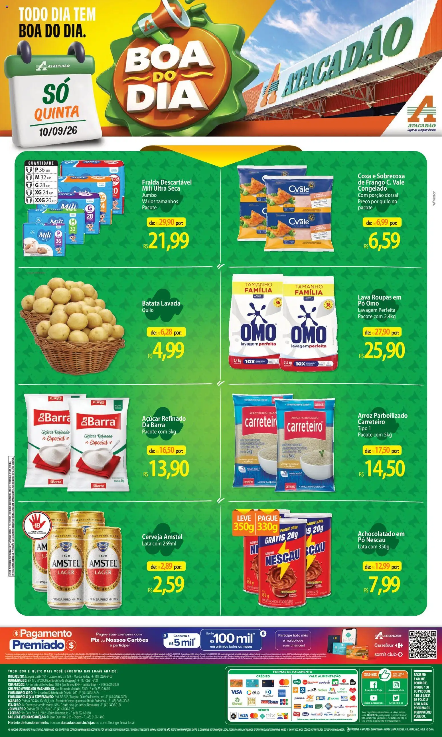 Pré-Visualização do folheto "Atacadão ofertas - SC" da loja Atacadão válido a partir de 10/09/2026 - Álcool, Batata, Nescau, Romã, Pó, Arroz parboilizado, Achocolatado, Sobrecoxa de frango