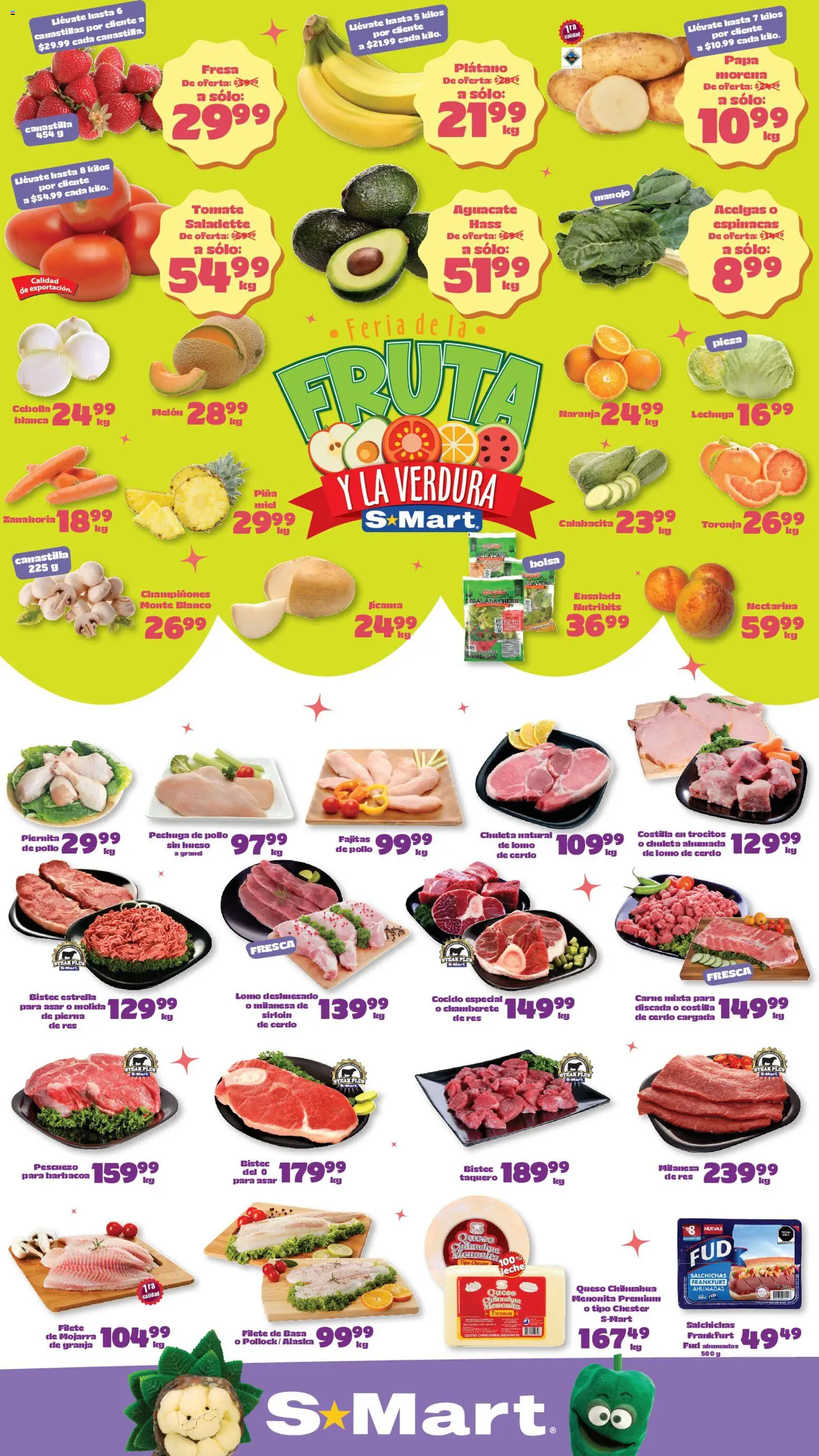 Vista previa las ofertas de la tienda S-Mart - S-Mart folleto Reynosa desde el 07/04/2026 - Fruta, Papa, Ensalada, Plátano, Leche, Espinacas, Milanesa, Filete