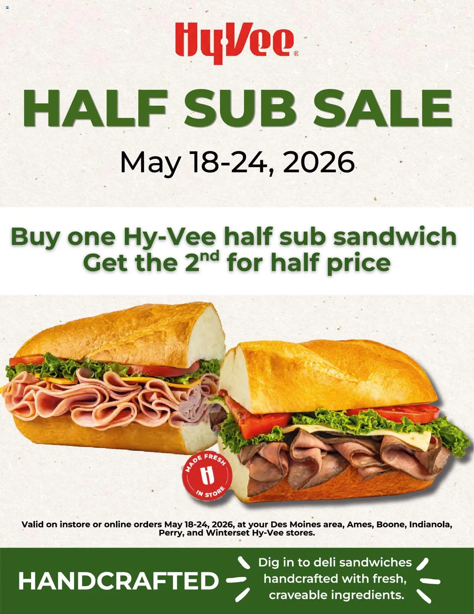 Ad Preview of HyVee HyVee Half Sub Sale from 05/18/2026