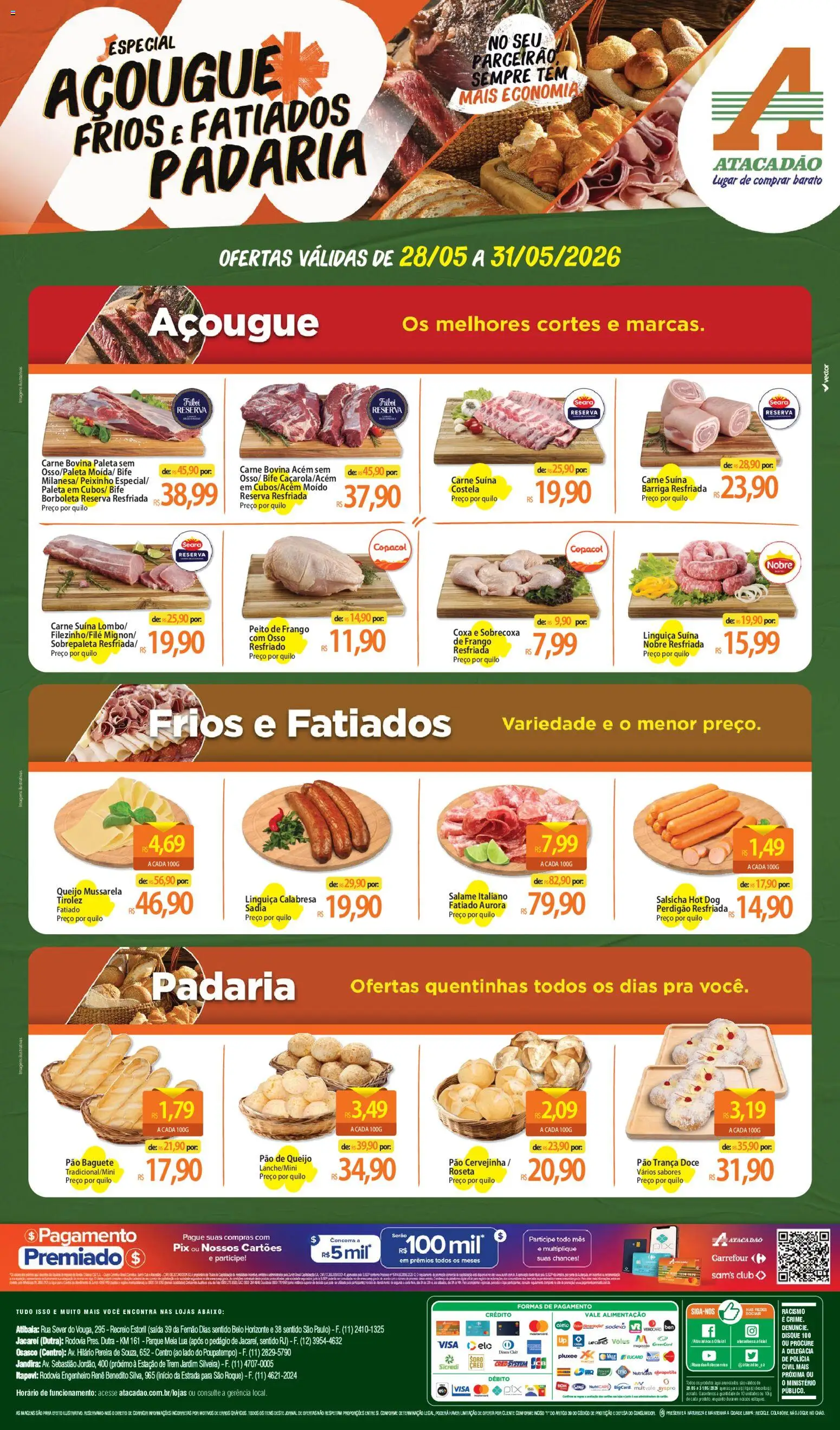 Pré-Visualização do folheto "Atacadão ofertas - SP" da loja Atacadão válido a partir de 28/05/2026 - Salsicha, Doce, Frango, Mussarela, Salame, Linguiça, Baguete, Pão baguete