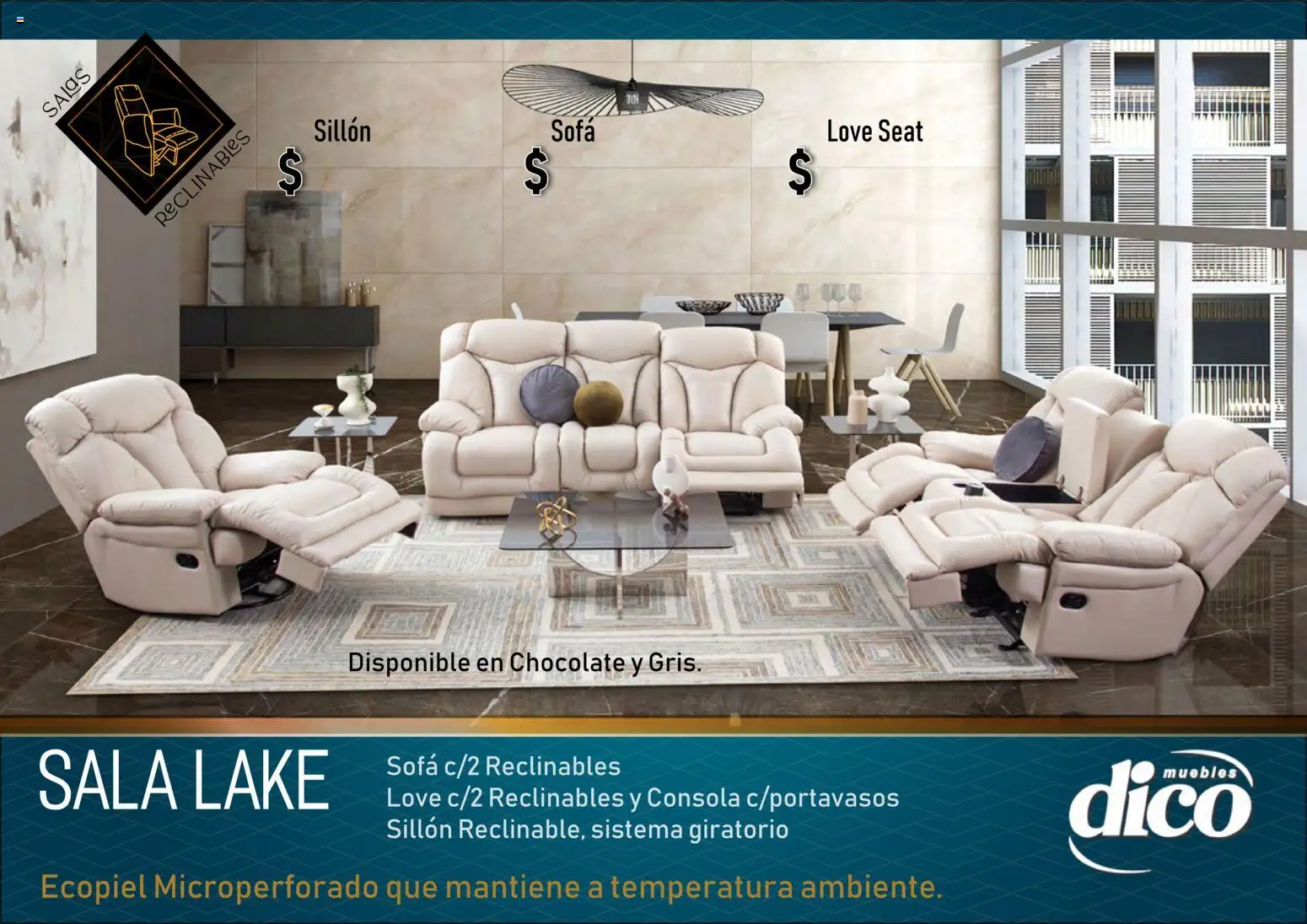 Vista previa las ofertas de la tienda Muebles Dico - Muebles Dico catálogo Salas reclinables desde el 27/03/2026 - Chocolate, Sillón, Sala, Sofá
