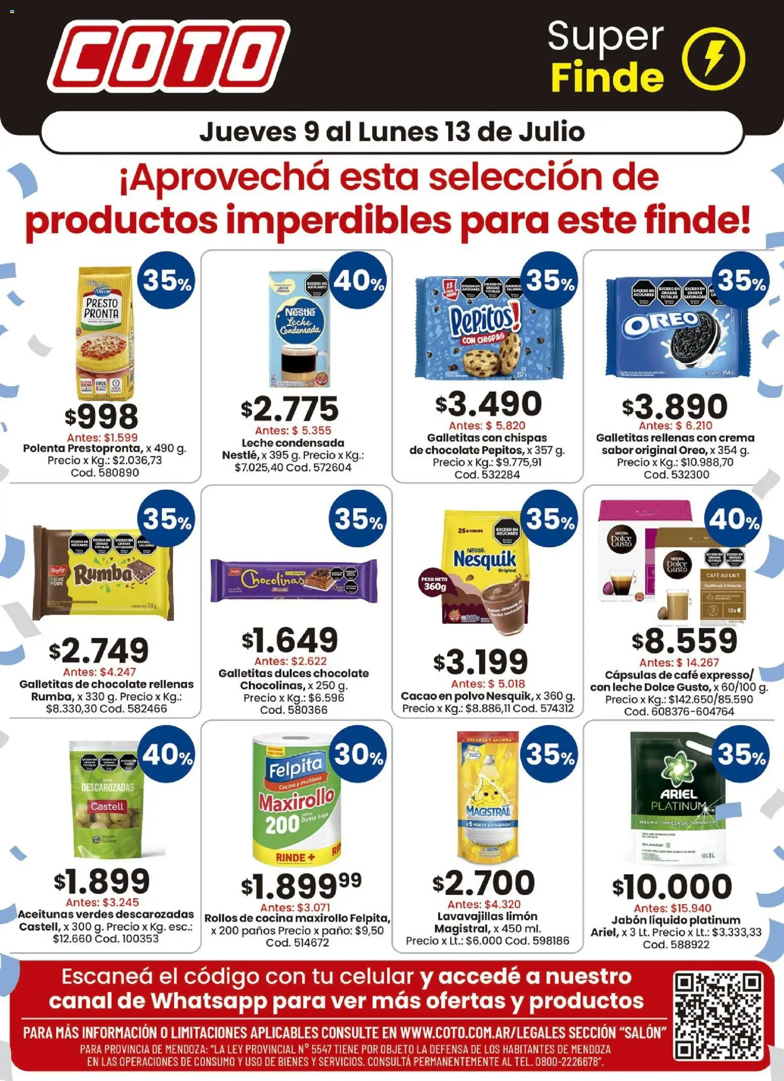 Vista previa del folleto de la tienda Coto válido desde el 09/07/2026 - Café, Galletitas, Oreo, Cacao, Jabón líquido, Aceitunas, Polvo, Quitamanchas